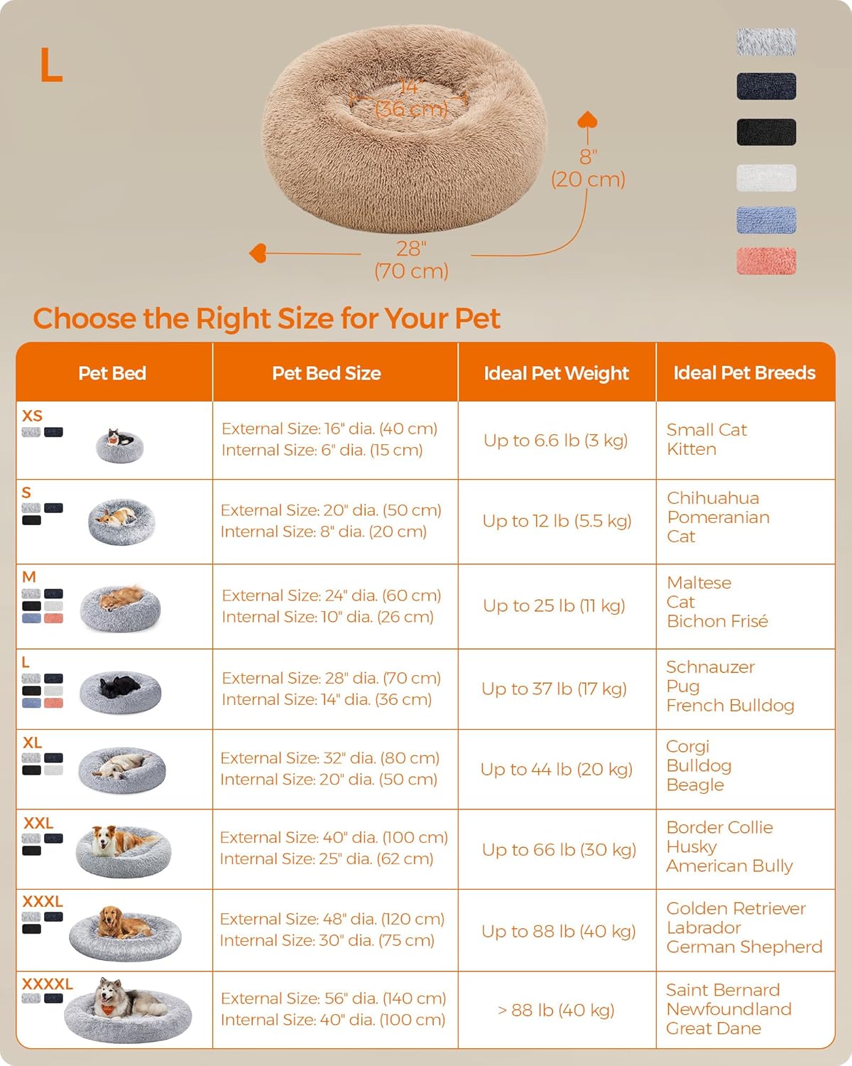 Feandrea Dog Bed, Donut Cat Bed, Fluffy Calming | ObaPet