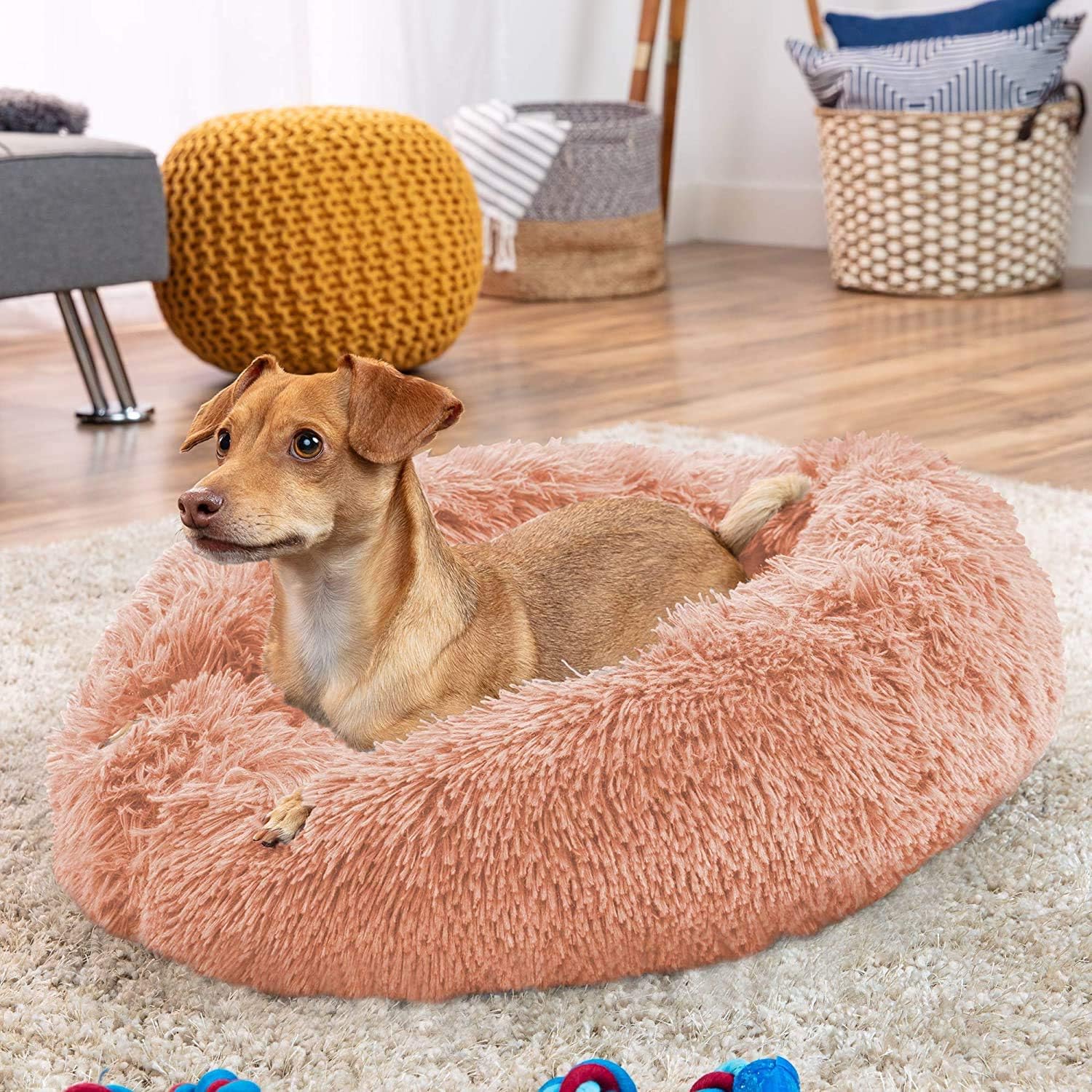 MFOX Calming Dog Bed Cat Bed Donut, Faux Fur | ObaPet