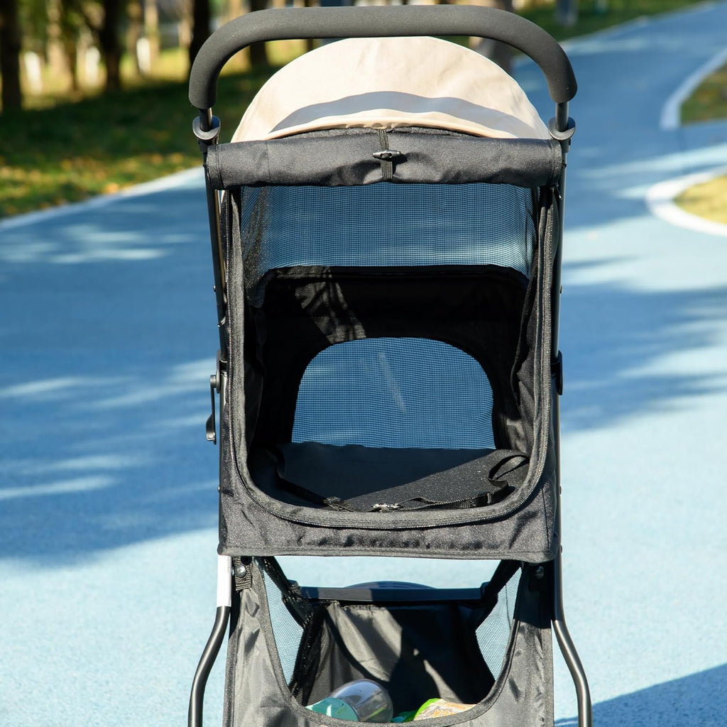 PawHut Dog Pram with Rain Cover Pet Stroller, Foldable Dog Pushchair for Small and Miniature Dogs, Cats