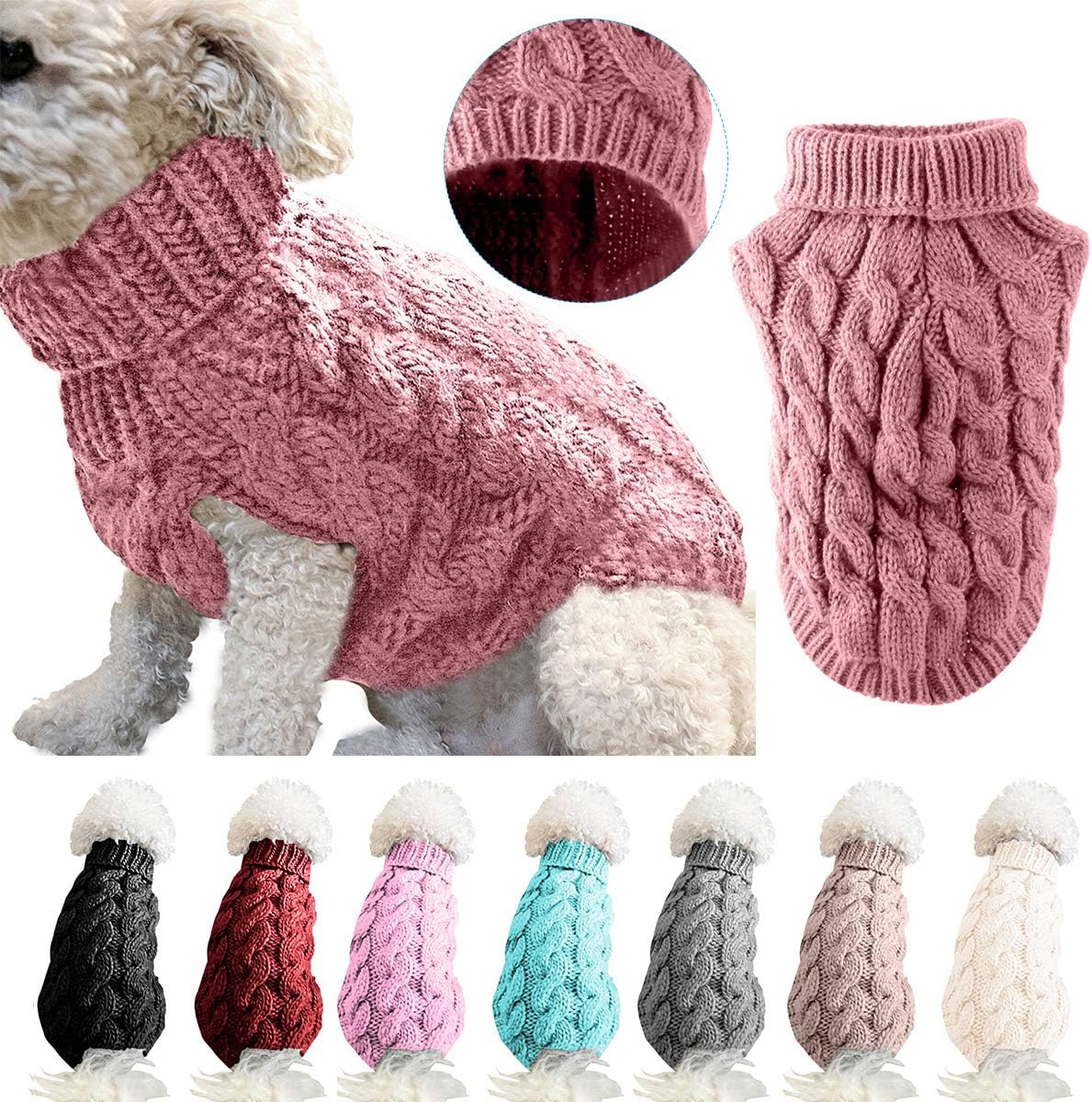 Pet Dog Turtleneck Knitting Sweater Coat Winter Warmer Thickening Pullover Knitwear Crochet Coat Clothes for Small Medium Large Dog Puppy Cat (M, Pink)
