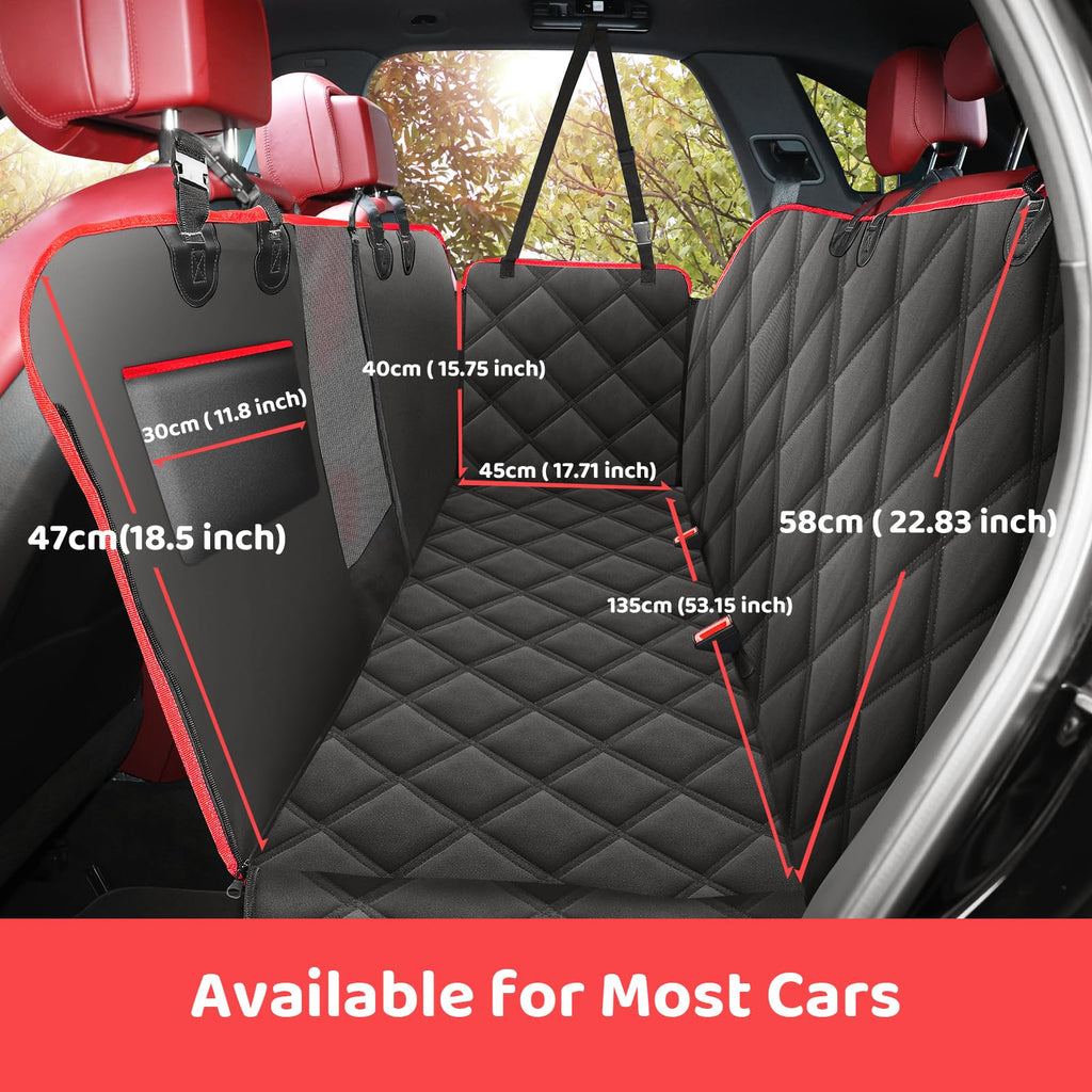 KYG Dog Car Seat Cover Dog Hammock For Car Back Seats With Side Protection And Mesh Visual Window, Durable Scratch Proof And Waterproof Pet Car Seat Cover For Cars/Trucks/Suv 135 X 148 Cm Red & Black