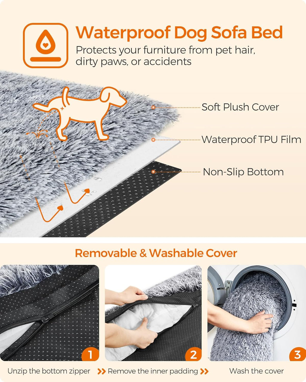 Feandrea FluffyHug Dog Sofa Bed, Dog Sofa Cover, | ObaPet