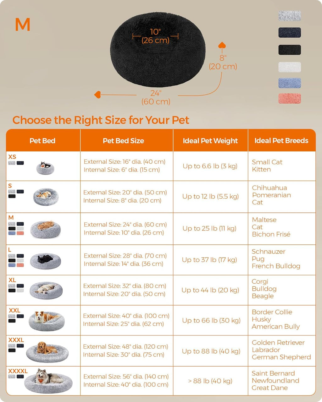 Feandrea Dog Bed, Donut Cat Bed, Fluffy Calming | ObaPet