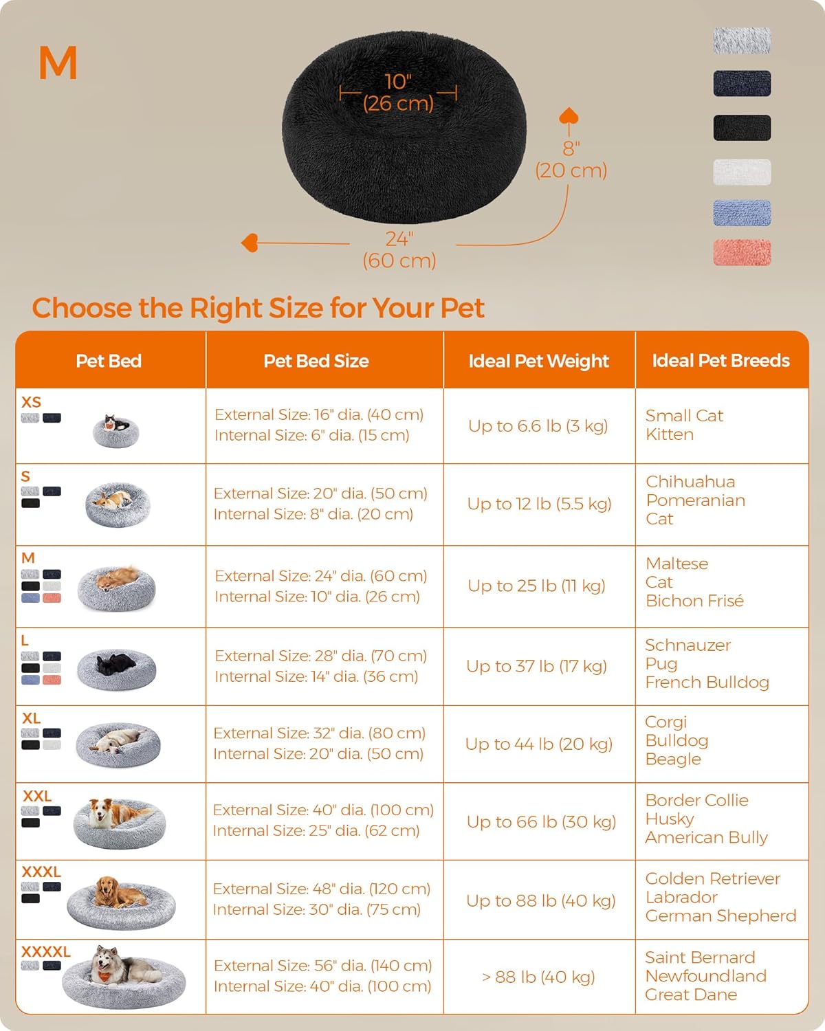 Feandrea Dog Bed, Donut Cat Bed, Fluffy Calming | ObaPet