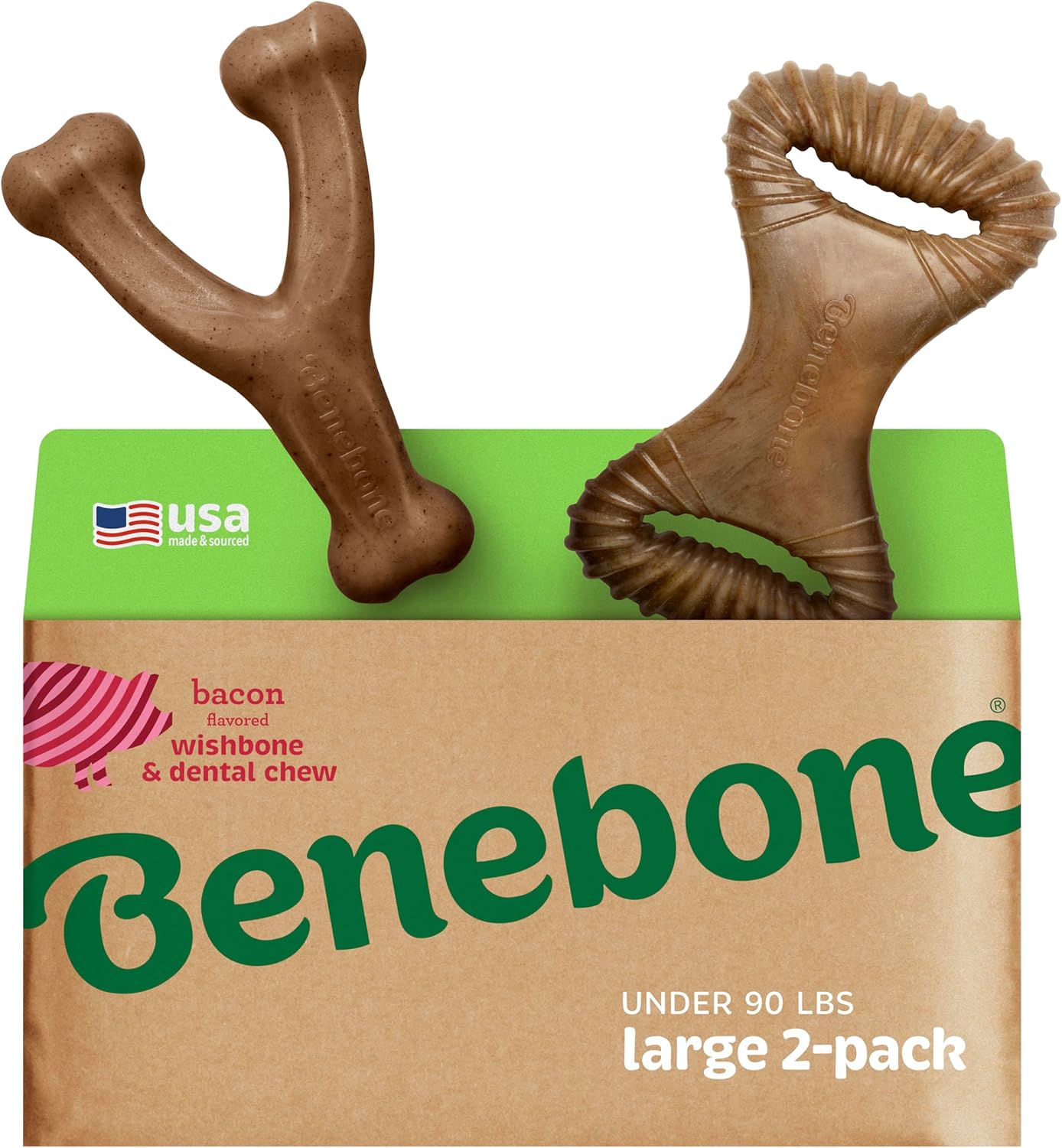 Benebone Durable Dog Chew Toy Box for Aggressive Chewers with Wishbone, Fishbone, Stick & Zaggler, Medium