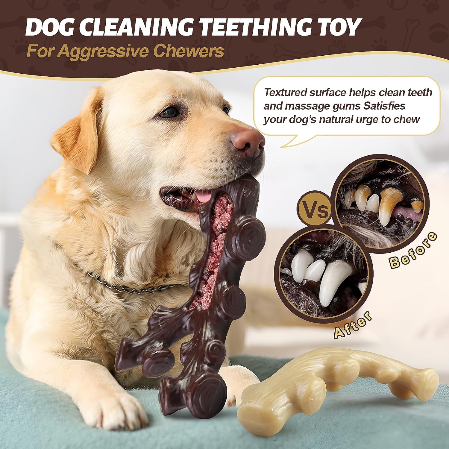 GASAPET Dog Chew Toys for Aggressive Chewers,2 Indestructible Dog Toys for Medium and Large Breed,Real Bacon Flavored Best Dog Toys to Keep Them Busy, Dog Bones for Teeth Cleaning and Training