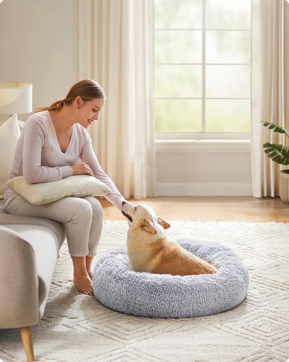 Feandrea Dog Bed, Donut Cat Bed, Fluffy Calming | ObaPet