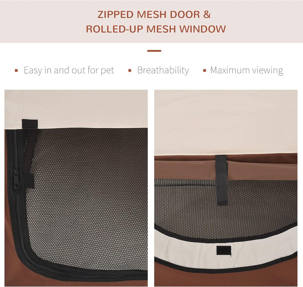 Pawhut Folding Fabric Soft Pet Crate Dog Cat Travel Carrier Cage Kennel House Brown 46L x 36W x 41H cm