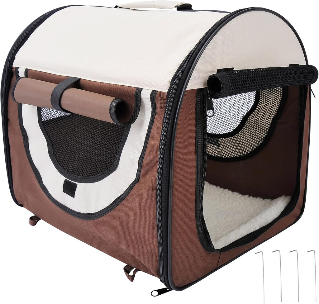 Pawhut Folding Fabric Soft Pet Crate Dog Cat Travel Carrier Cage Kennel House Brown 46L x 36W x 41H cm