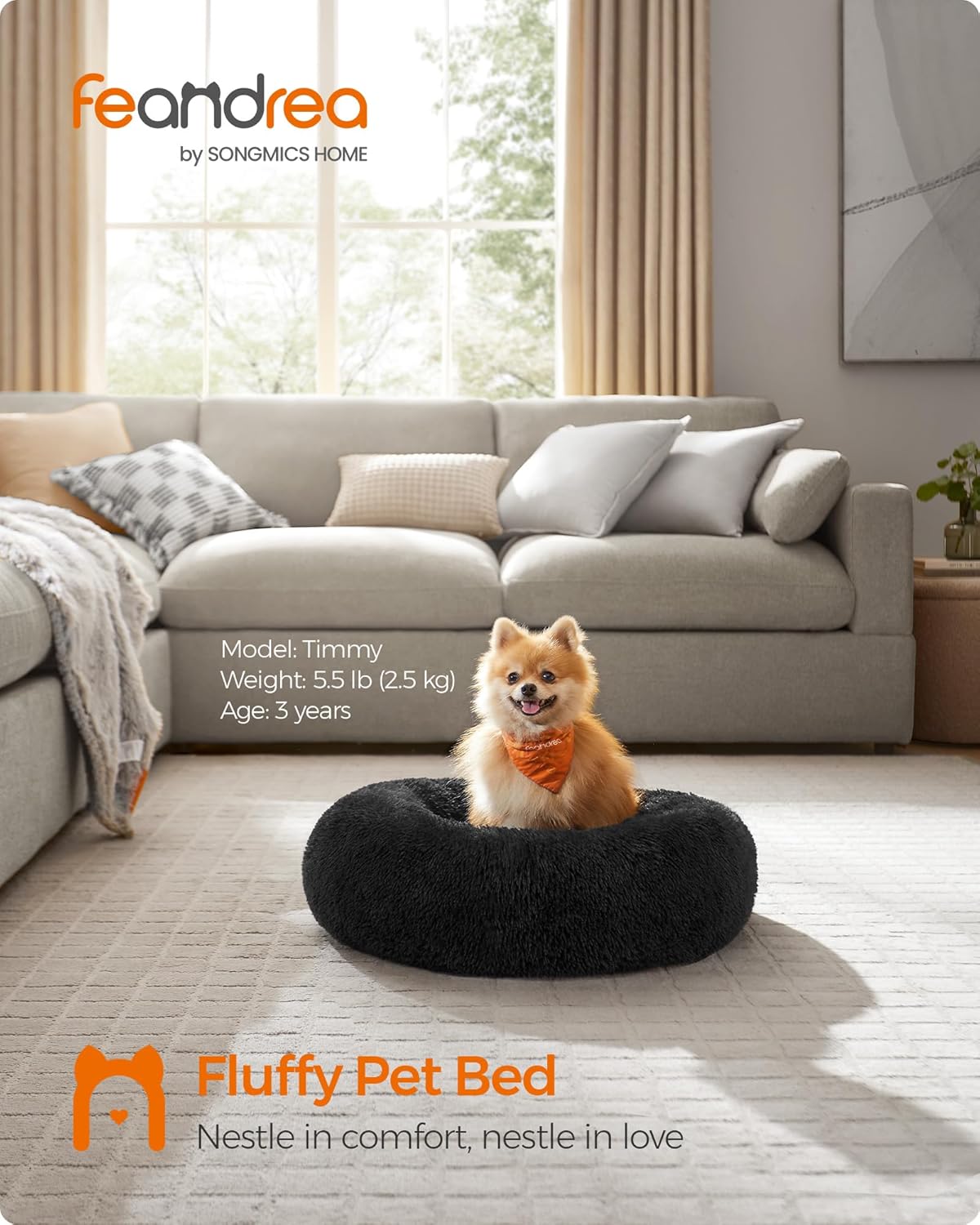 Feandrea Dog Bed, Donut Cat Bed, Fluffy Calming | ObaPet