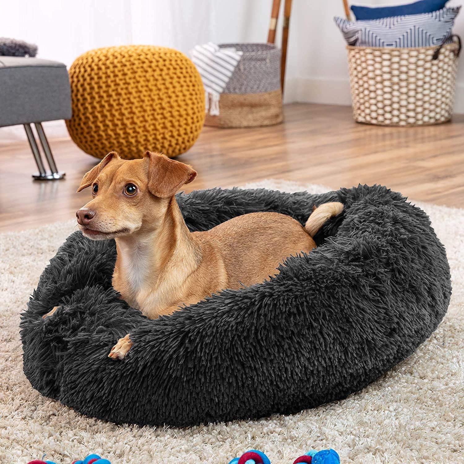 MFOX Calming Dog Bed Cat Bed Donut, Faux Fur | ObaPet