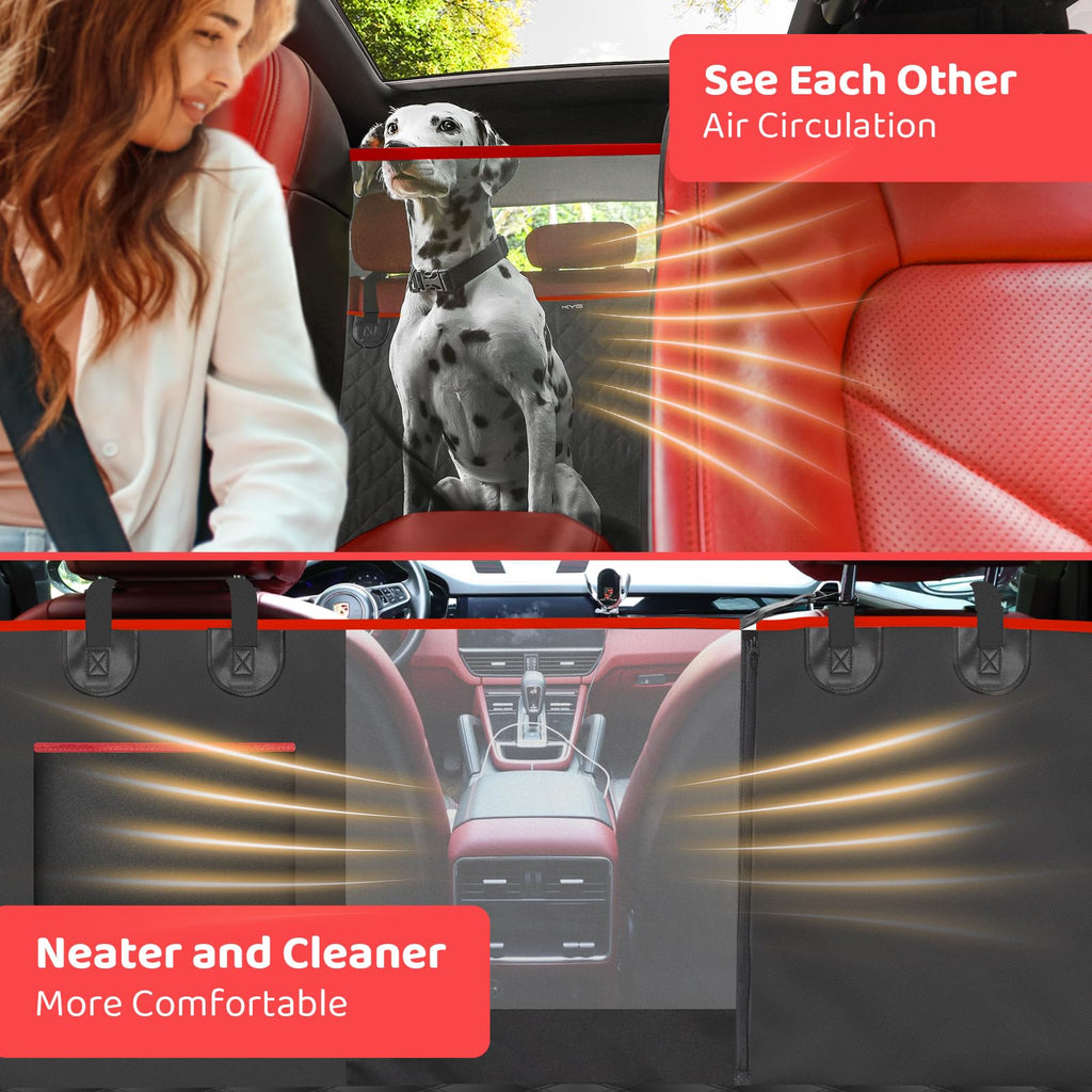 KYG Dog Car Seat Cover Dog Hammock For Car Back Seats With Side Protection And Mesh Visual Window, Durable Scratch Proof And Waterproof Pet Car Seat Cover For Cars/Trucks/Suv 135 X 148 Cm Red & Black