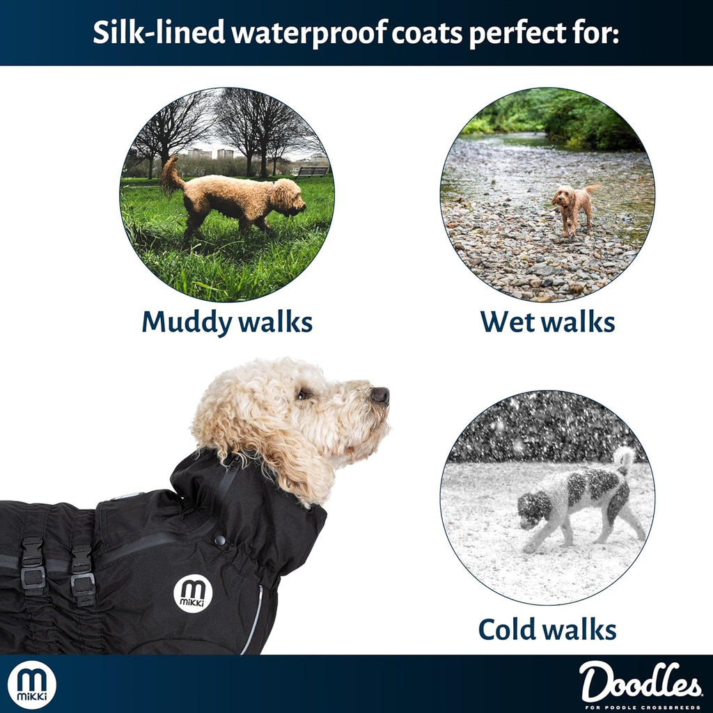 Mikki Doodles Dog Raincoat, Waterproof, Windproof, Silky Lining, Less Friction Means Less Knots & Tangles
