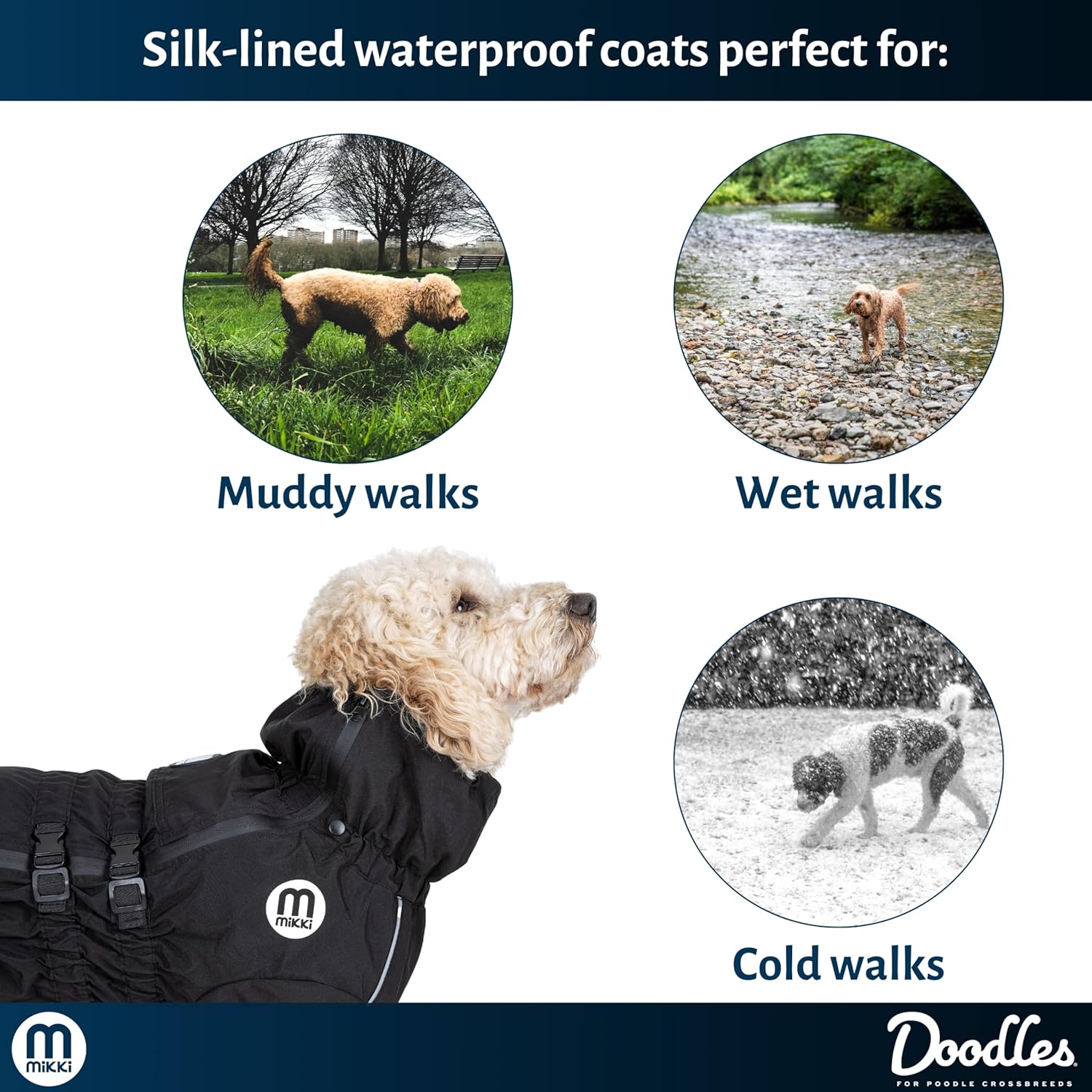 Mikki Doodles Dog Raincoat, Waterproof, Windproof, Silky Lining, Less Friction Means Less Knots & Tangles
