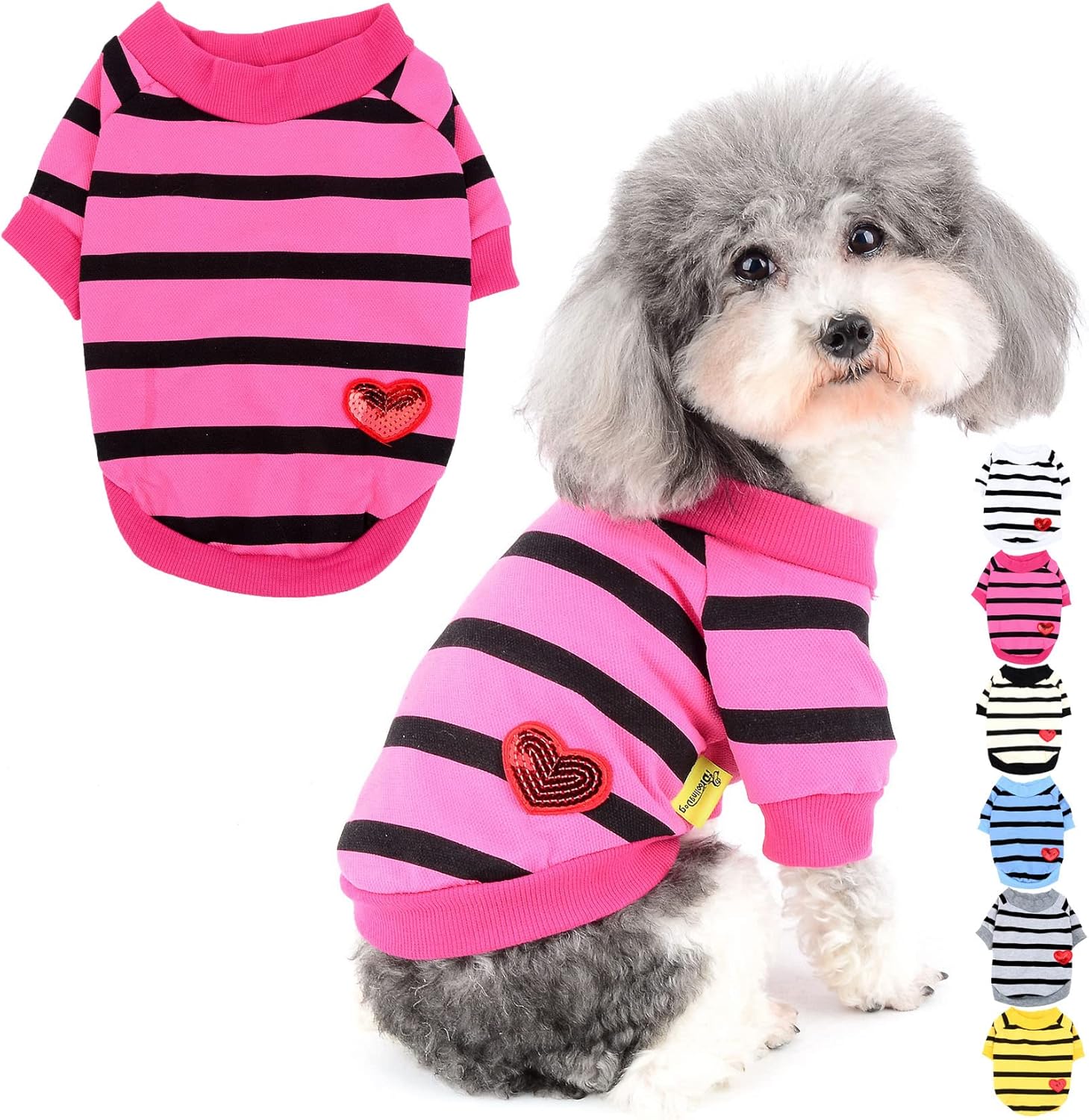 Zunea Dog Shirts for Small Dogs Summer Basic T-Shirt Striped Puppy Clothes Sequins Love Heart Sweatshirt Soft Cotton Short Sleeve Tee Shirt Pet Girl Boy Clothing Pullover Chihuahua Apparel Gray S
