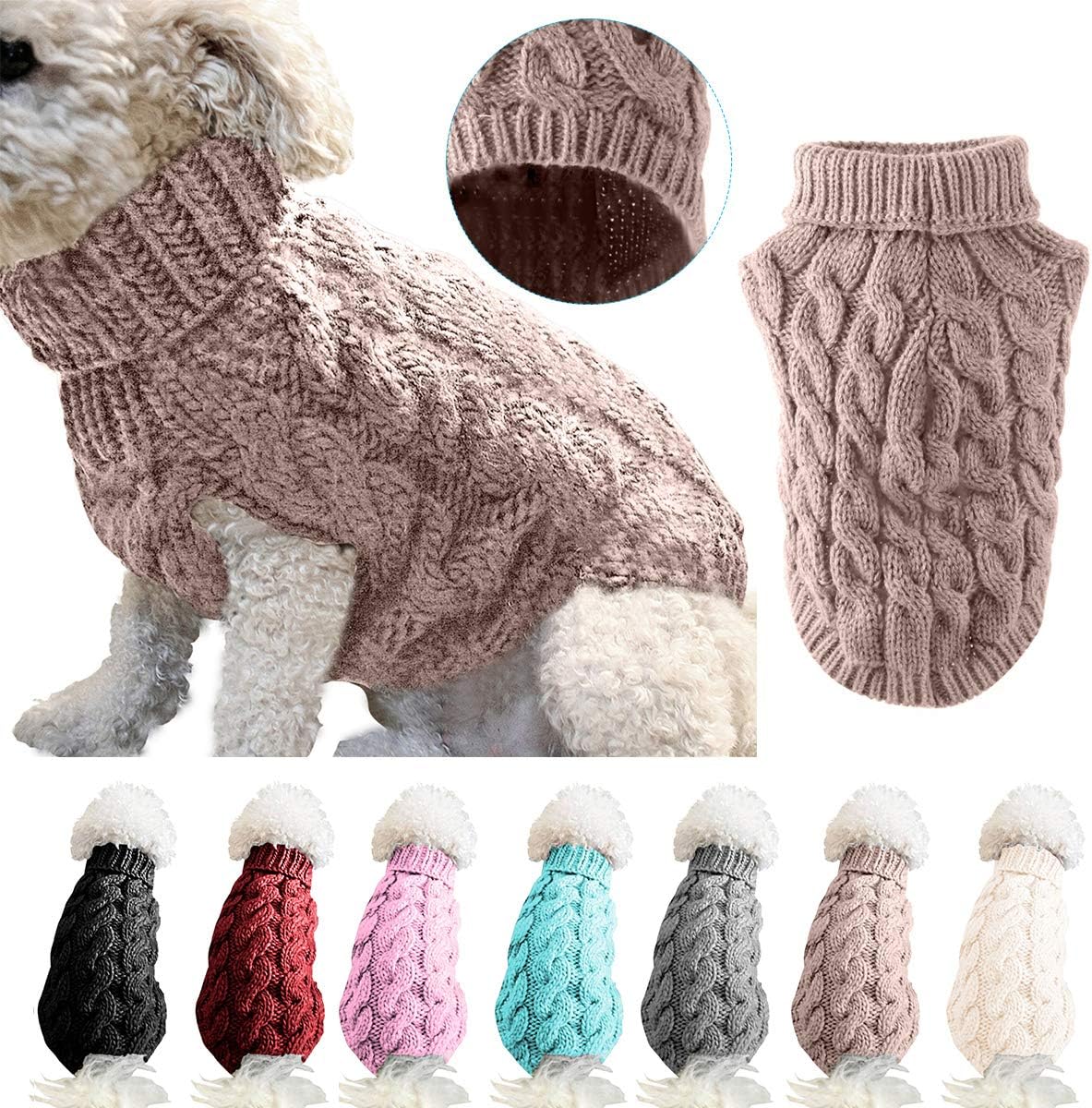 Pet Dog Turtleneck Knitting Sweater Coat Winter Warmer Thickening Pullover Knitwear Crochet Coat Clothes for Small Medium Large Dog Puppy Cat (M, Pink)