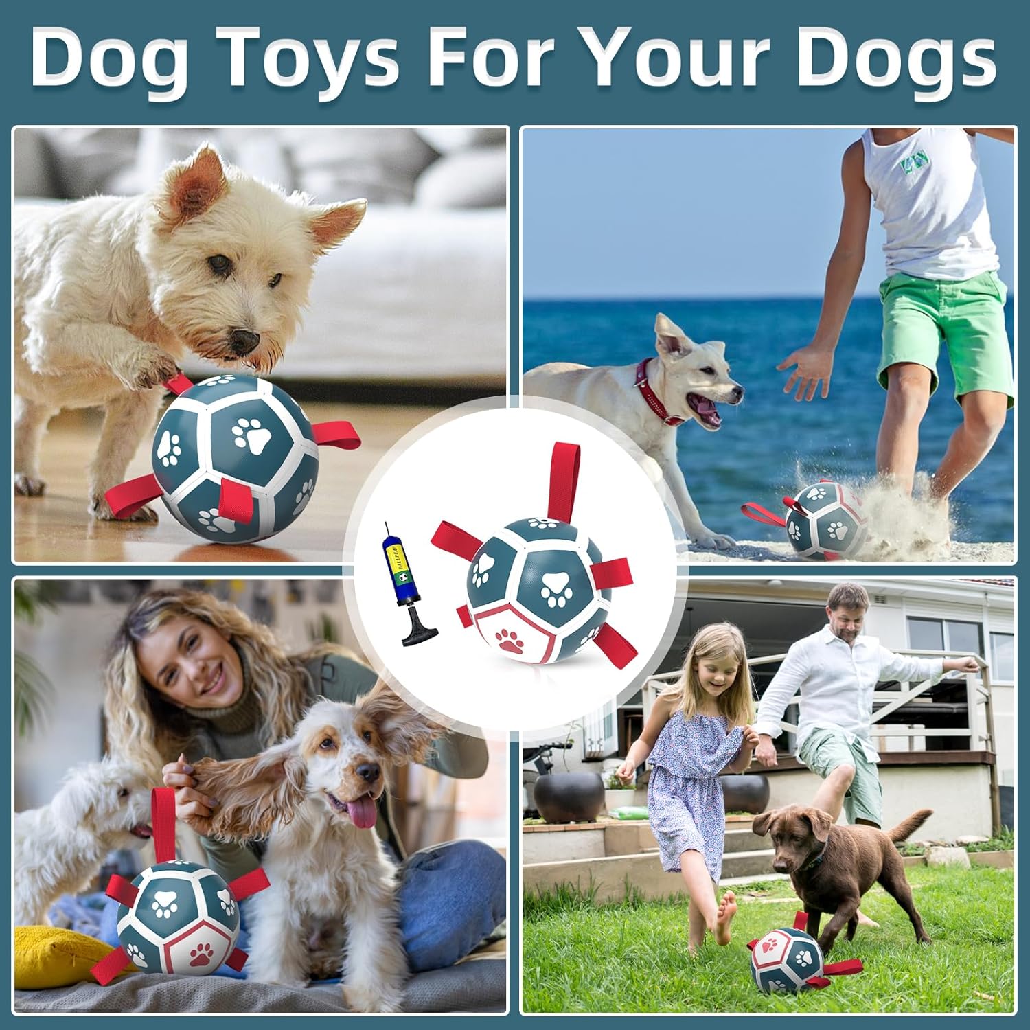 HETOO Interactive Dog Football Toys with Grab Tabs, Durable Dog Water Balls for Small Medium Breed, Indoor & Outdoor