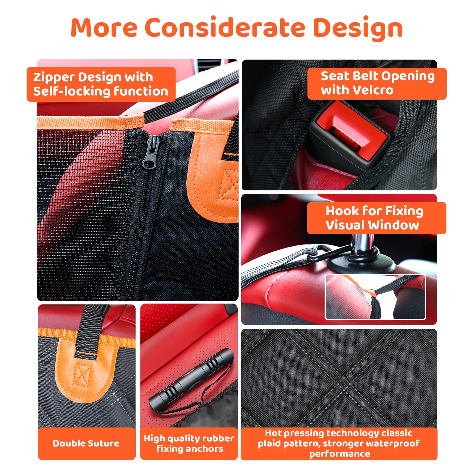 KYG Dog Car Seat Cover Dog Hammock For Car Back Seats With Side Protection And Mesh Visual Window, Durable Scratch Proof And Waterproof Pet Car Seat Cover For Cars/Trucks/Suv 135 X 148 Cm Red & Black