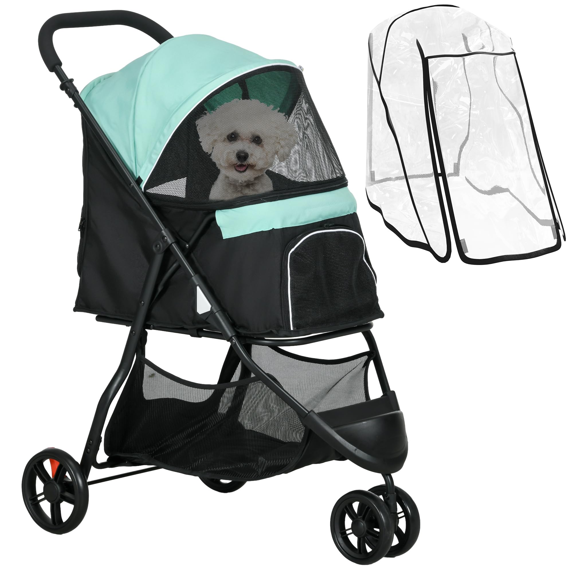 PawHut Dog Pram with Rain Cover Pet Stroller, Foldable Dog Pushchair for Small and Miniature Dogs, Cats