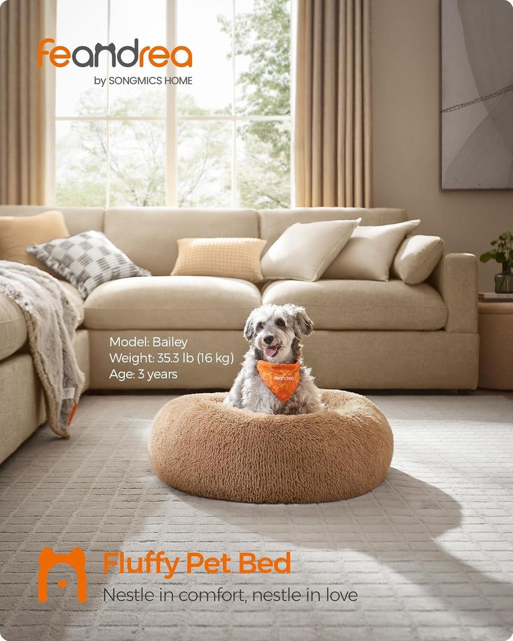 Feandrea Dog Bed, Donut Cat Bed, Fluffy Calming | ObaPet