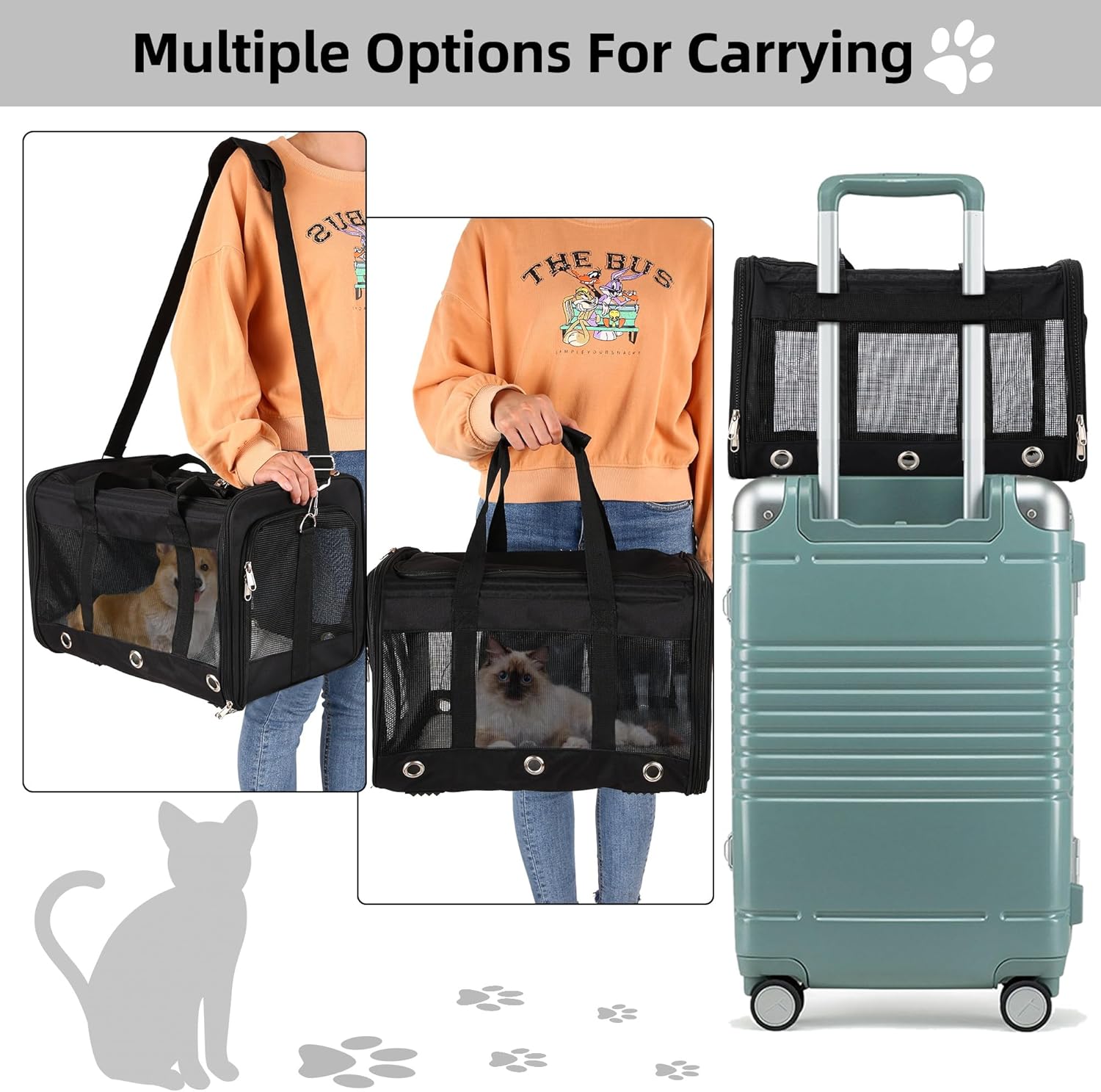 Soft Sided Foldable Cat/Dog/Pet Carrier Bag, Portable Puppy/Pets Travel Carriers For Cats/Dogs With Shoulder Strap & Removable Mat, Durable Cat Basket of 17 lbs Airline Approved - Black, M