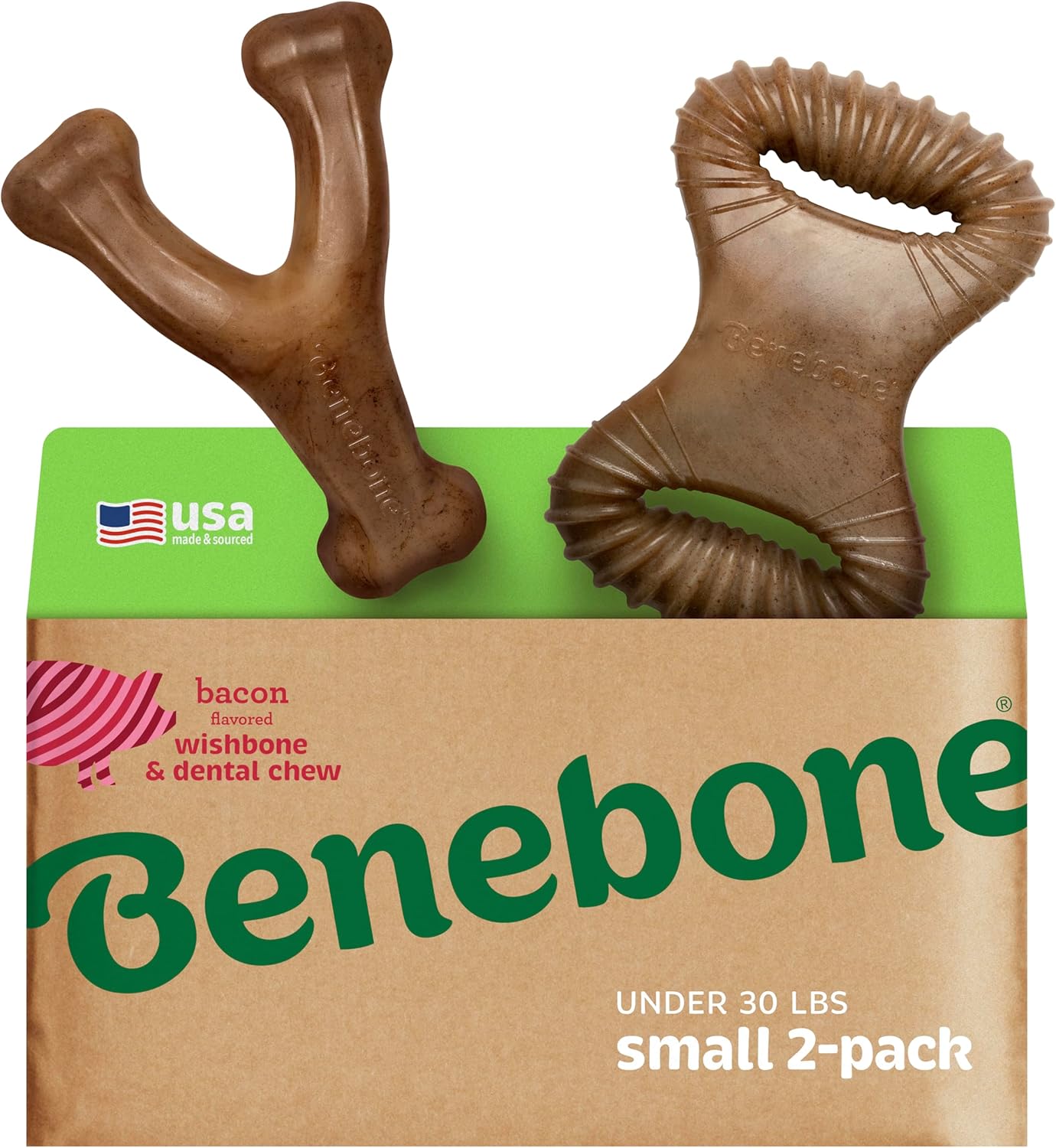 Benebone Durable Dog Chew Toy Box for Aggressive Chewers with Wishbone, Fishbone, Stick & Zaggler, Medium