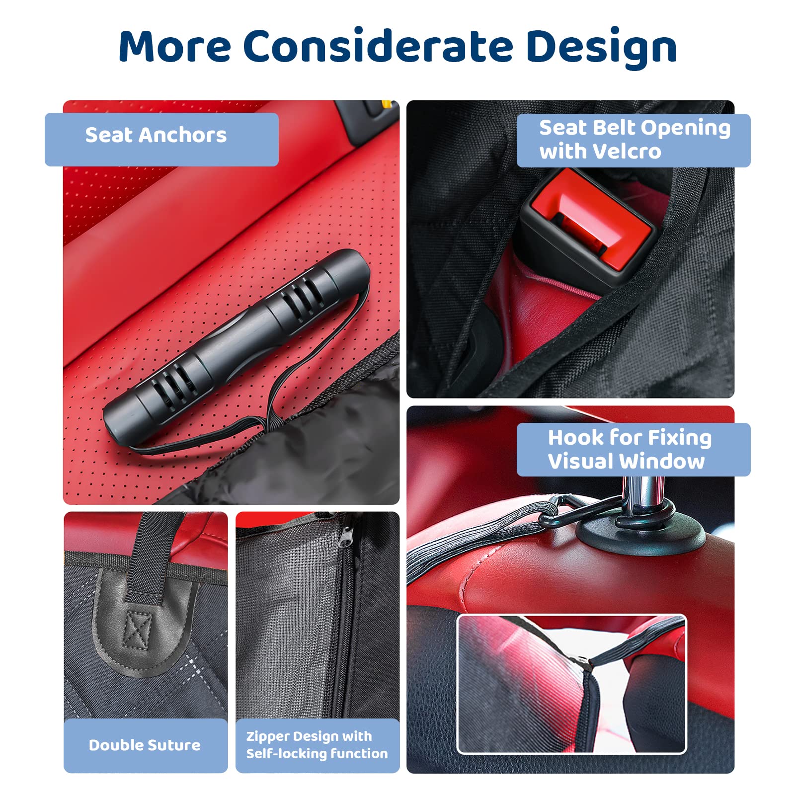 KYG Dog Car Seat Cover Dog Hammock For Car Back Seats With Side Protection And Mesh Visual Window, Durable Scratch Proof And Waterproof Pet Car Seat Cover For Cars/Trucks/Suv 135 X 148 Cm Red & Black