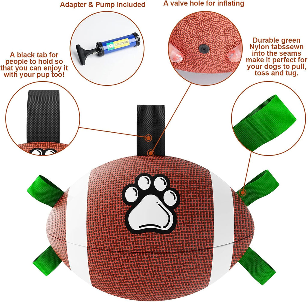 HETOO Interactive Dog Football Toys with Grab Tabs, Durable Dog Water Balls for Small Medium Breed, Indoor & Outdoor
