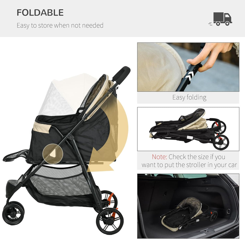 PawHut Dog Pram with Rain Cover Pet Stroller, Foldable Dog Pushchair for Small and Miniature Dogs, Cats