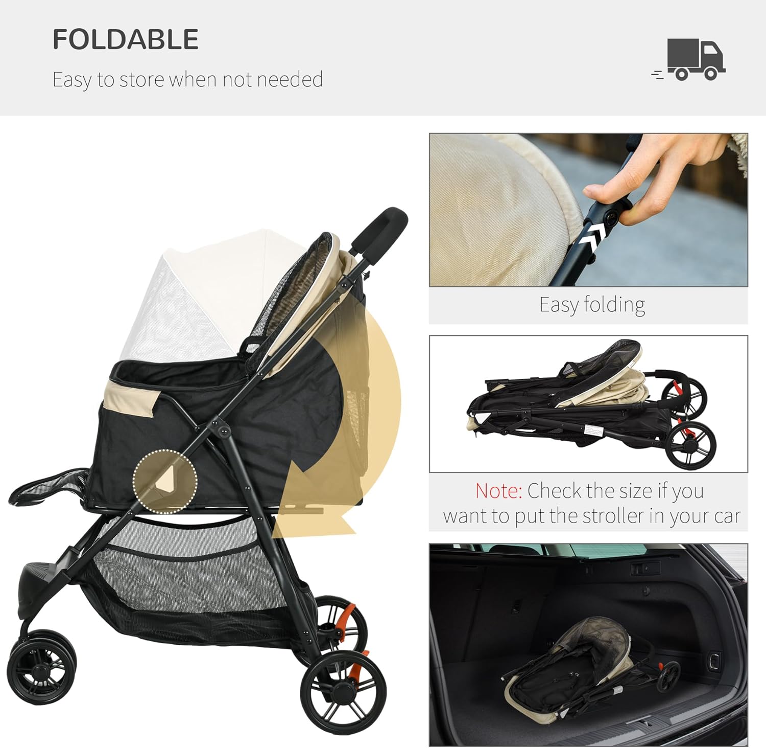 PawHut Dog Pram with Rain Cover Pet Stroller, Foldable Dog Pushchair for Small and Miniature Dogs, Cats
