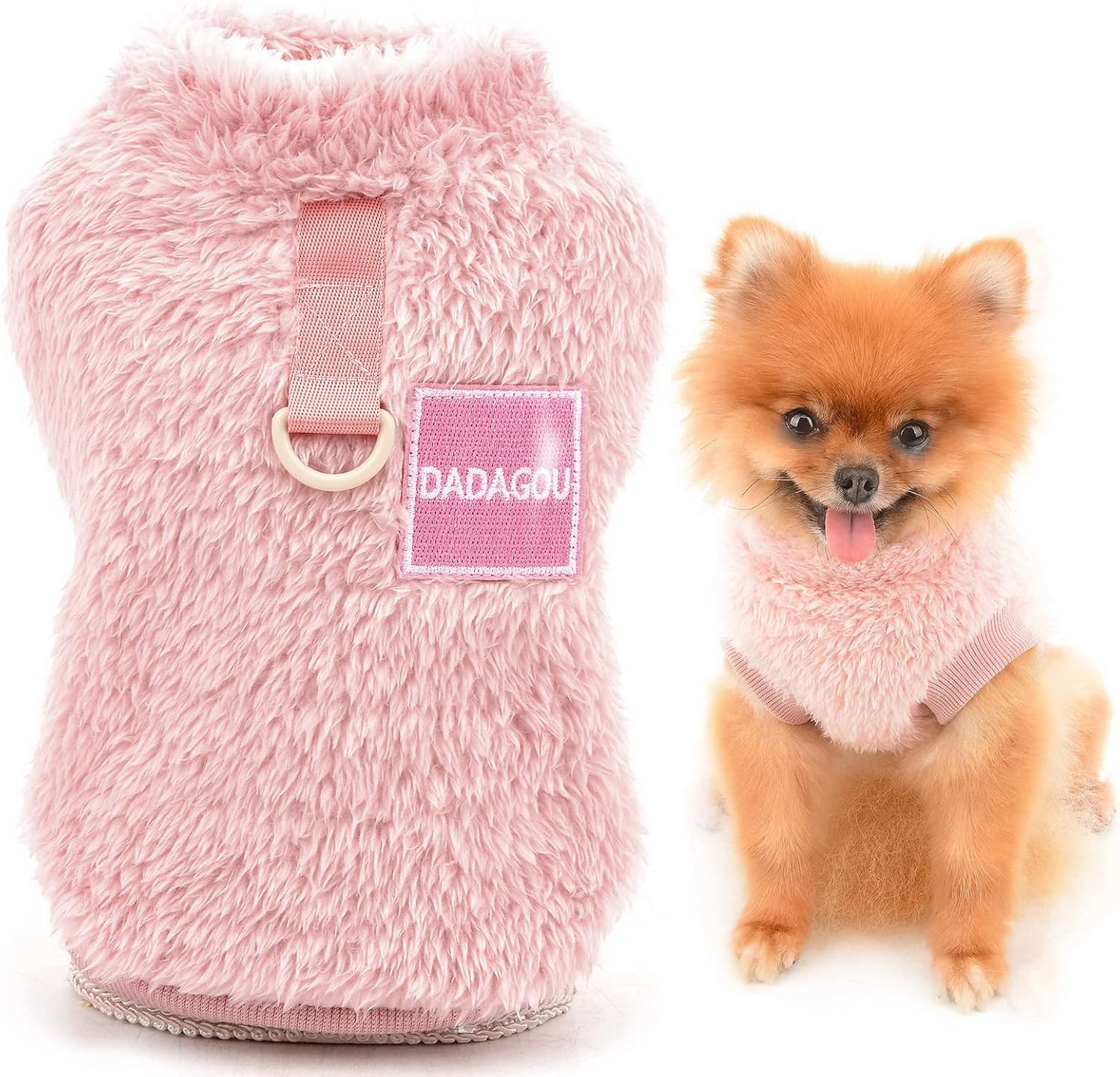 SMALLLEE_LUCKY_STORE Pet Sherpa Fleece Jumper Vest Sweaters Turtleneck Pullover with D-ring Soft Sweatshirt for Small Dogs Cat Puppy Boy Girl Yorkie Chihuahua Warm Fall Winter Clothes,Pink,S