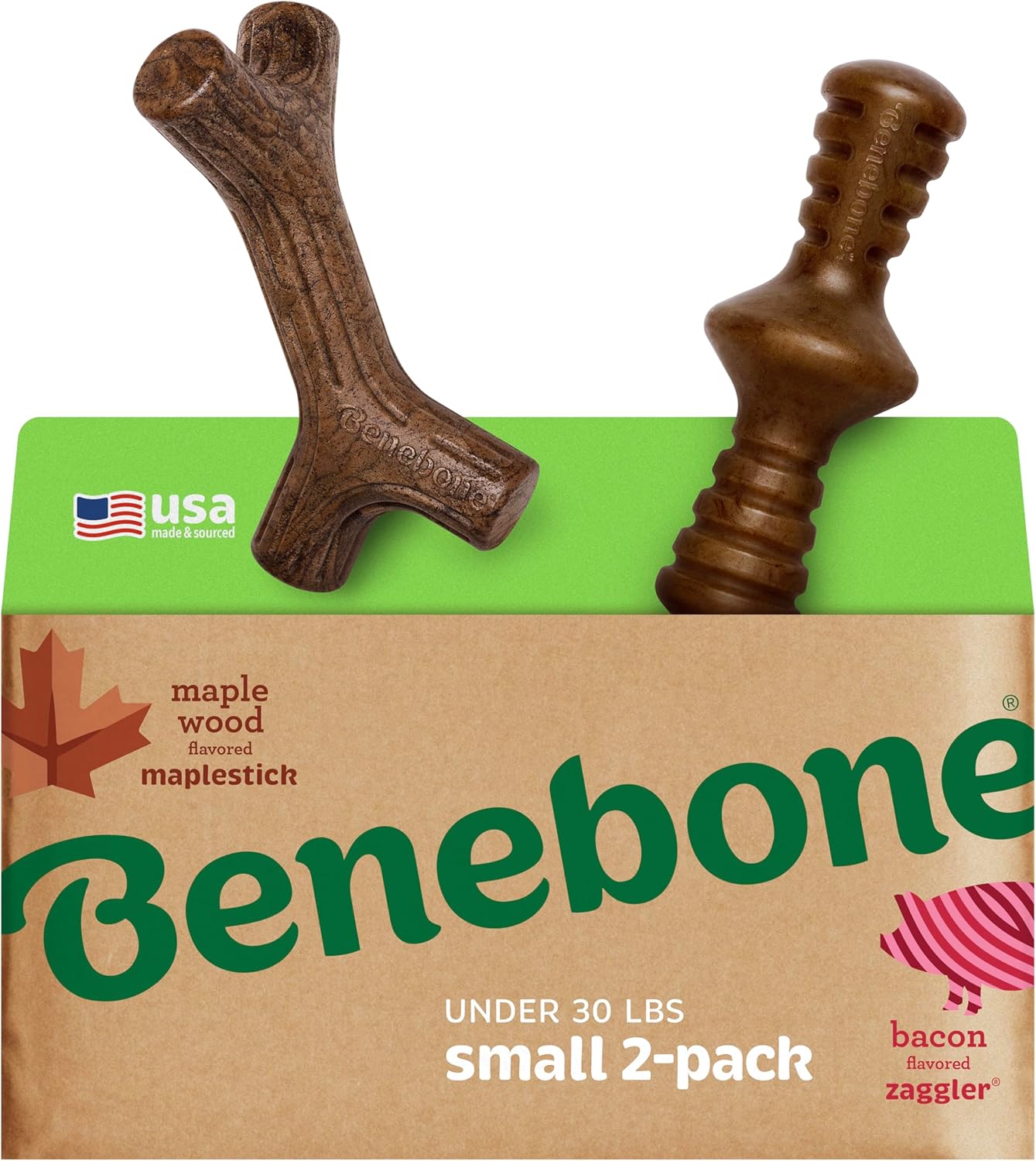 Benebone Durable Dog Chew Toy Box for Aggressive Chewers with Wishbone, Fishbone, Stick & Zaggler, Medium