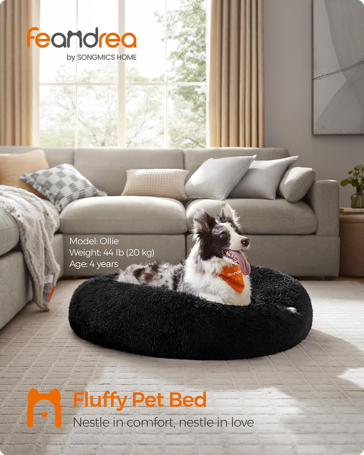 Feandrea Dog Bed, Donut Cat Bed, Fluffy Calming | ObaPet