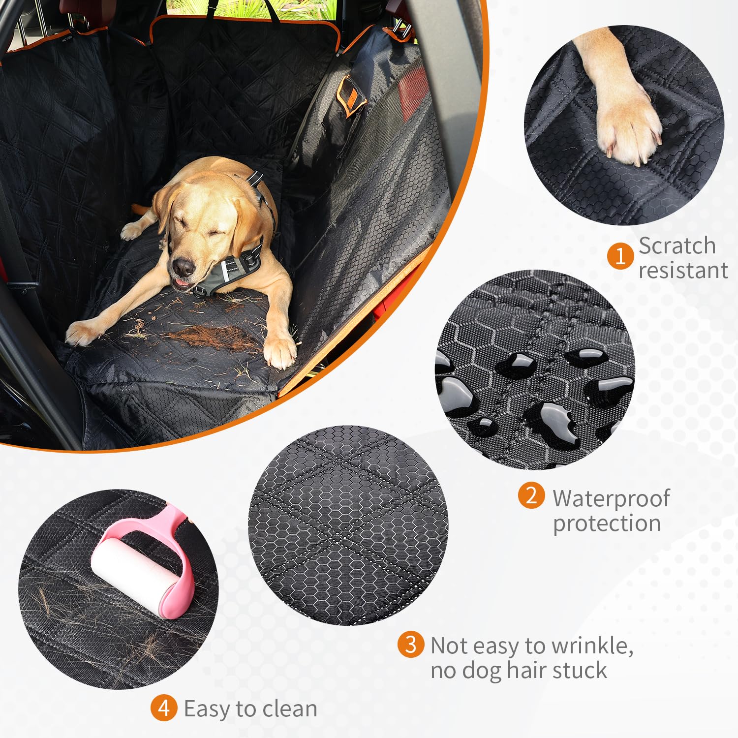 KYG Dog Car Seat Cover Dog Hammock For Car Back Seats With Side Protection And Mesh Visual Window, Durable Scratch Proof And Waterproof Pet Car Seat Cover For Cars/Trucks/Suv 135 X 148 Cm Red & Black