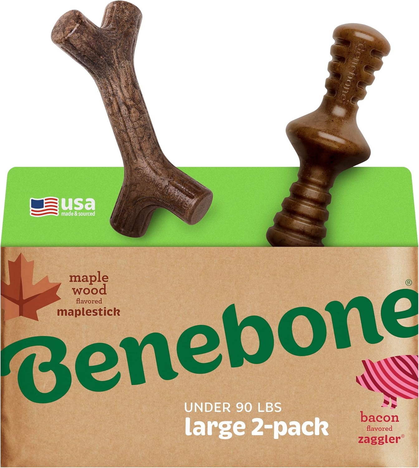 Benebone Durable Dog Chew Toy Box for Aggressive Chewers with Wishbone, Fishbone, Stick & Zaggler, Medium
