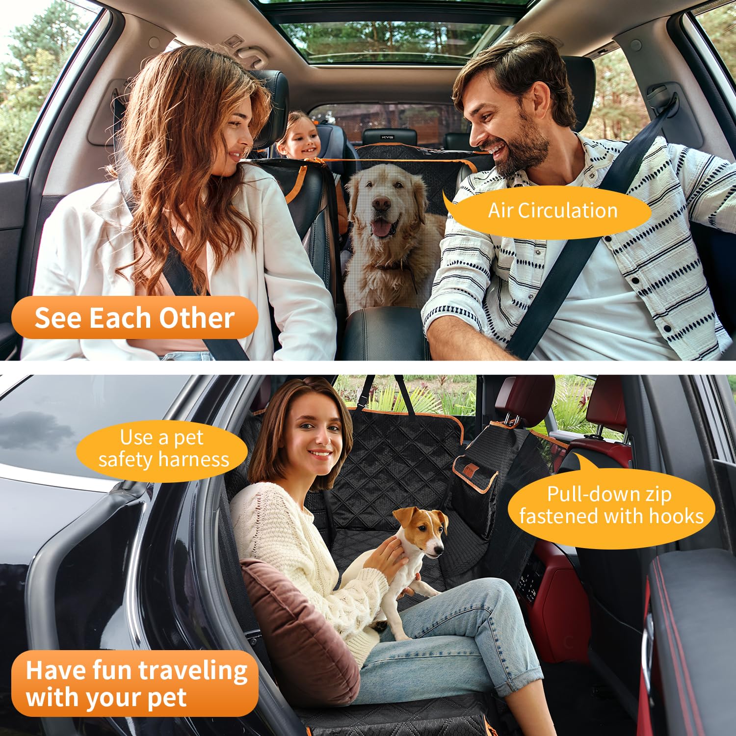 KYG Dog Car Seat Cover Dog Hammock For Car Back Seats With Side Protection And Mesh Visual Window, Durable Scratch Proof And Waterproof Pet Car Seat Cover For Cars/Trucks/Suv 135 X 148 Cm Red & Black