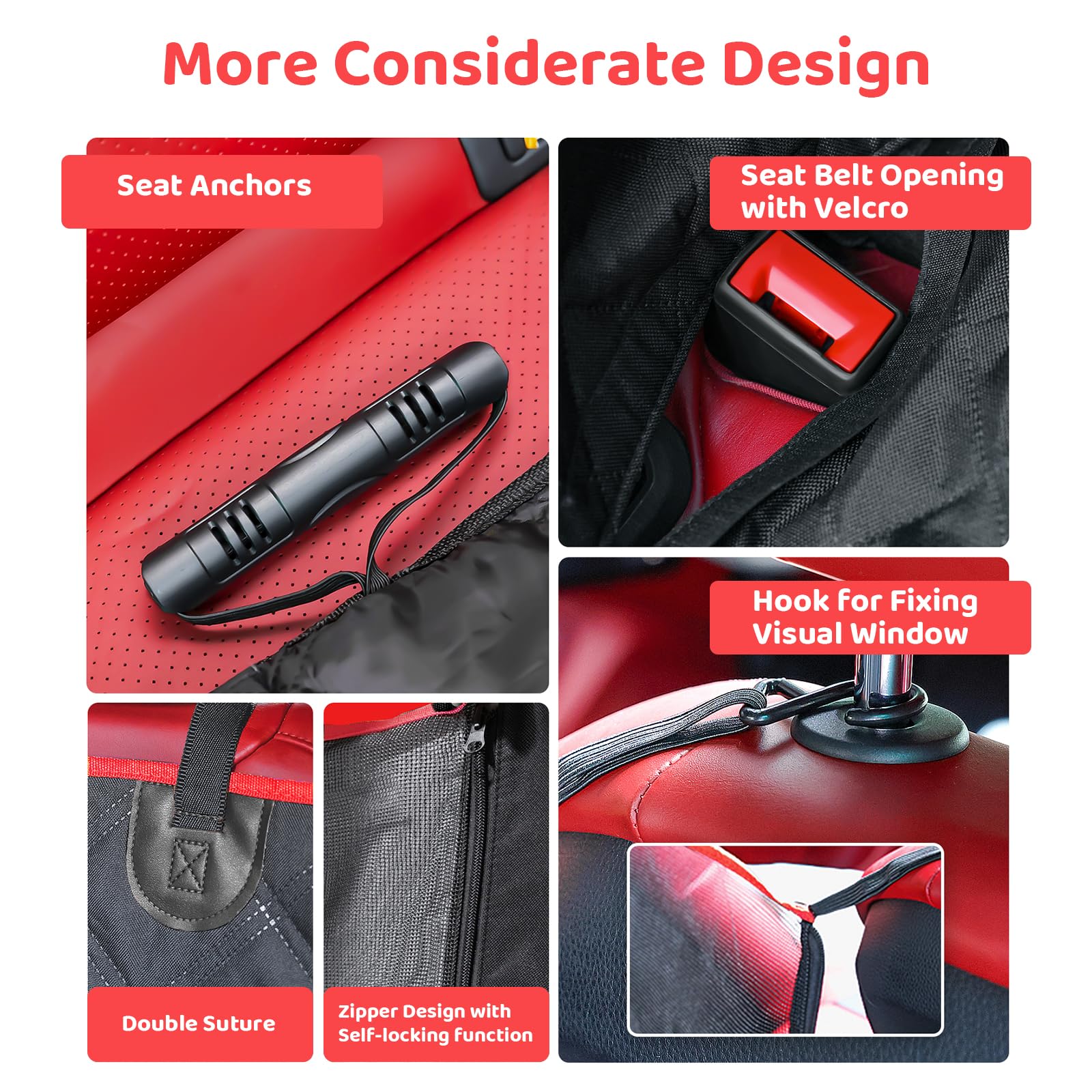 KYG Dog Car Seat Cover Dog Hammock For Car Back Seats With Side Protection And Mesh Visual Window, Durable Scratch Proof And Waterproof Pet Car Seat Cover For Cars/Trucks/Suv 135 X 148 Cm Red & Black