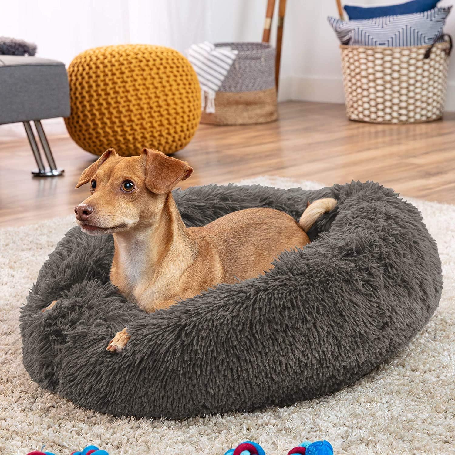 MFOX Calming Dog Bed Cat Bed Donut, Faux Fur | ObaPet