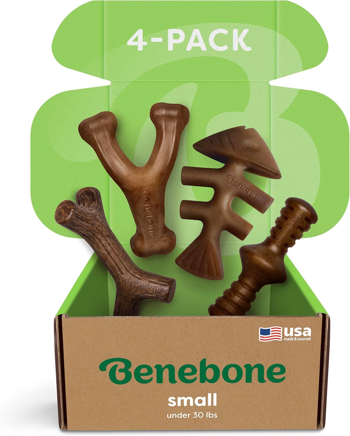 Benebone Durable Dog Chew Toy Box for Aggressive Chewers with Wishbone, Fishbone, Stick & Zaggler, Medium