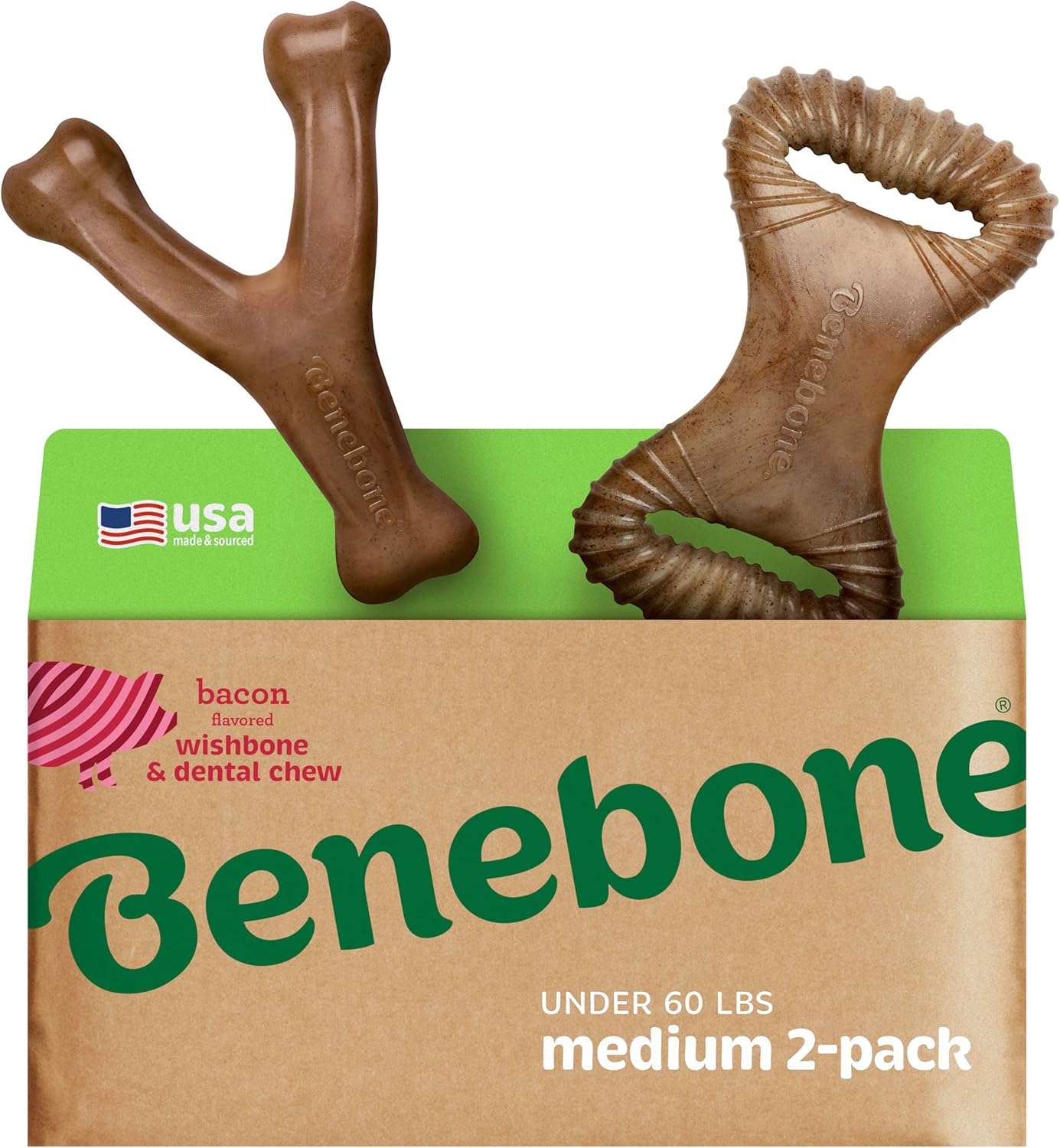 Benebone Durable Dog Chew Toy Box for Aggressive Chewers with Wishbone, Fishbone, Stick & Zaggler, Medium