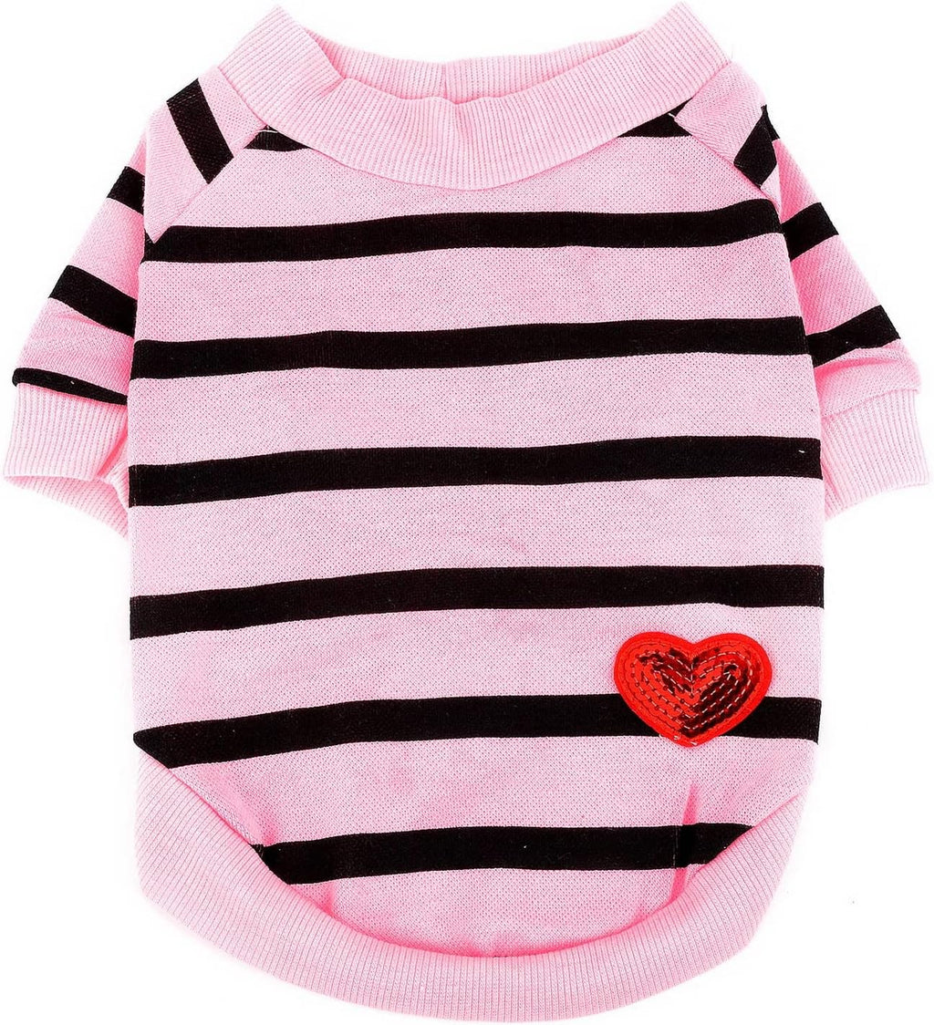 Zunea Dog Shirts for Small Dogs Summer Basic T-Shirt Striped Puppy Clothes Sequins Love Heart Sweatshirt Soft Cotton Short Sleeve Tee Shirt Pet Girl Boy Clothing Pullover Chihuahua Apparel Gray S