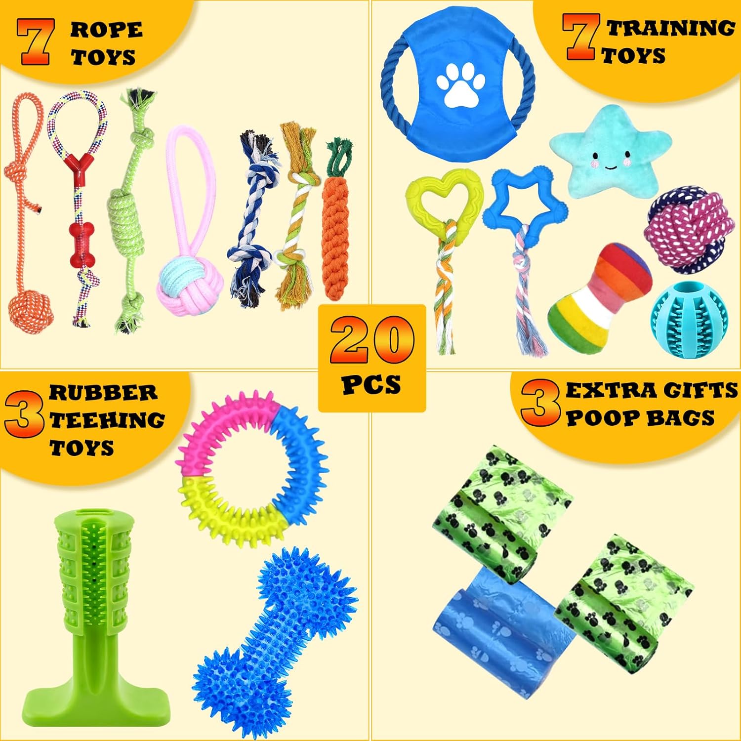 Leipple 20 Pack Luxury Dog Chew Toys for Puppy, Cute Small Dog Toys with Ropes Puppy Chew Toys, Interactive Dog Toys and Squeaky Puppy Toys for Small Dogs