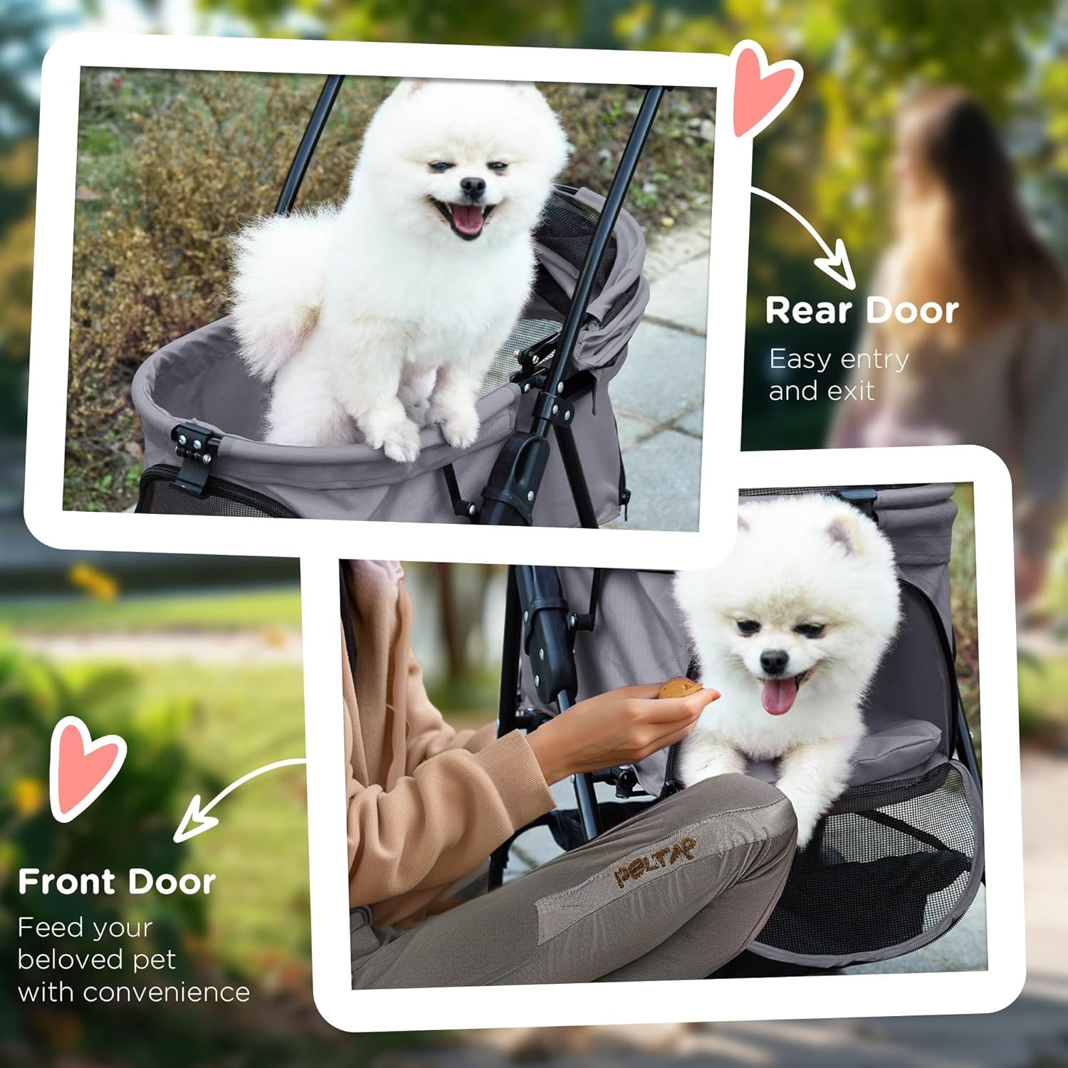 PawHut Dog Pram Dog Stroller Foldable Pet Pushchair with 4 Wheels, Safety Leashes, Cup Holder for Dogs,