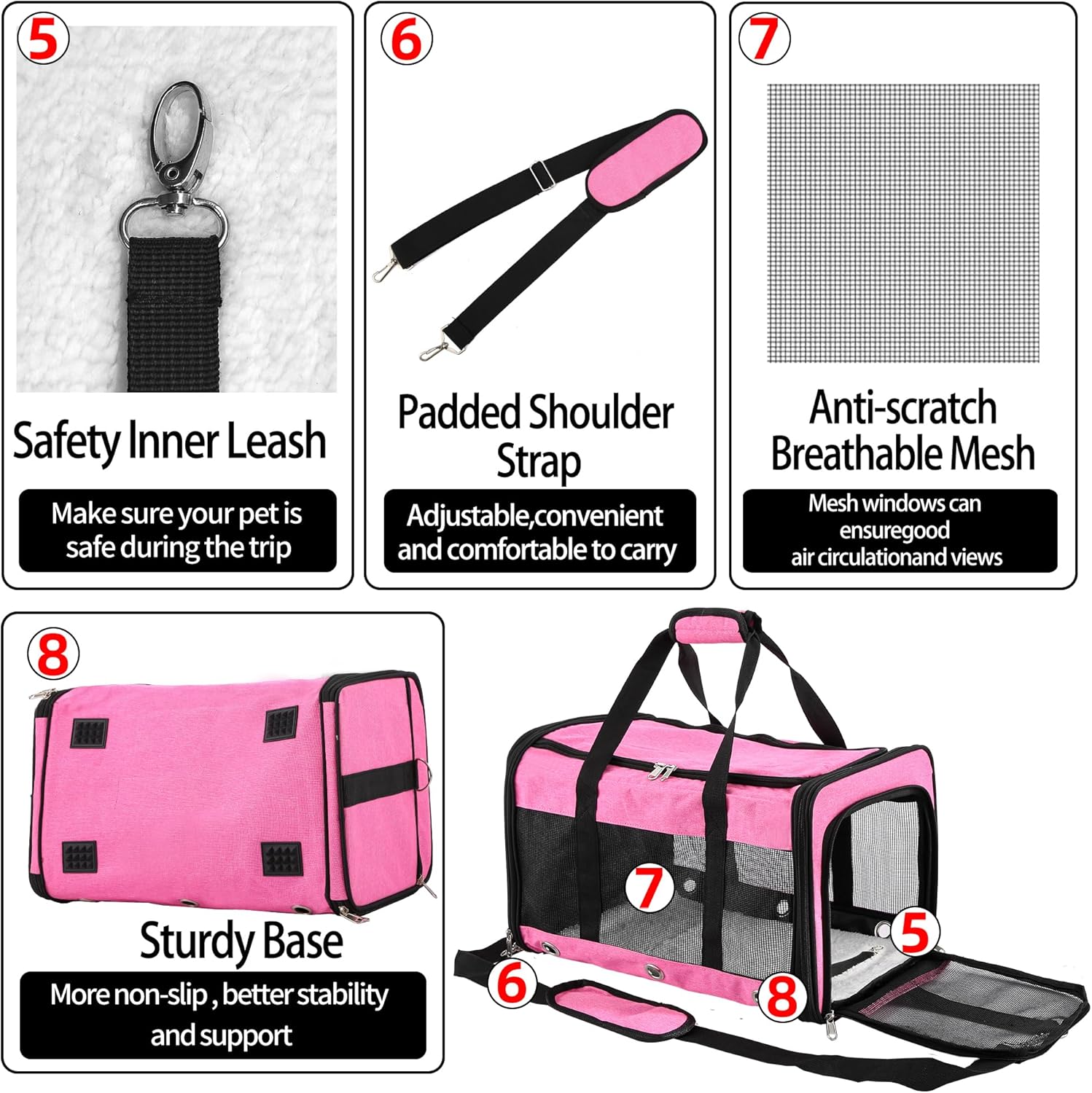 Soft Sided Foldable Cat/Dog/Pet Carrier Bag, Portable Puppy/Pets Travel Carriers For Cats/Dogs With Shoulder Strap & Removable Mat, Durable Cat Basket of 17 lbs Airline Approved - Black, M