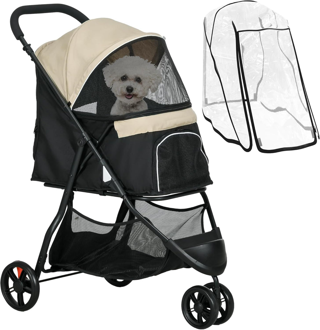 PawHut Dog Pram with Rain Cover Pet Stroller, Foldable Dog Pushchair for Small and Miniature Dogs, Cats