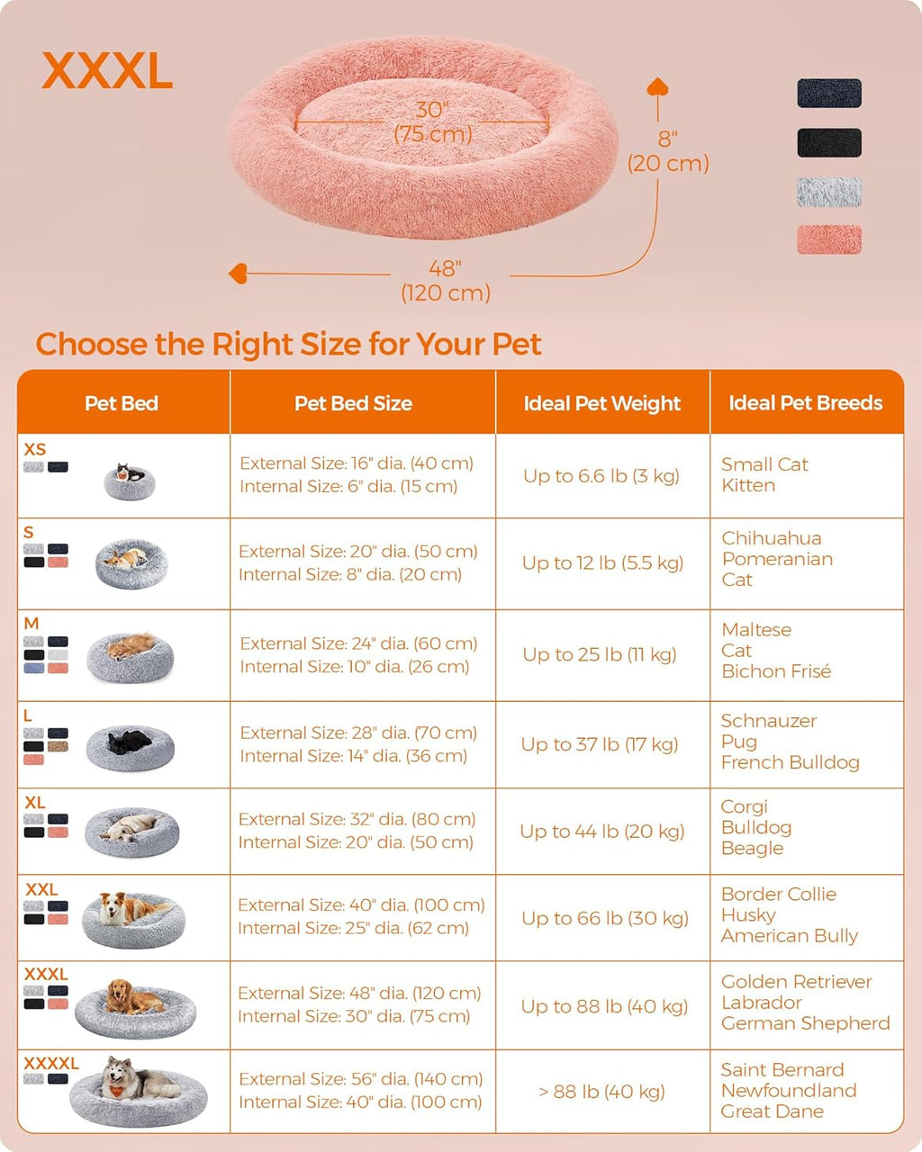 Feandrea Dog Bed, Donut Cat Bed, Fluffy Calming | ObaPet