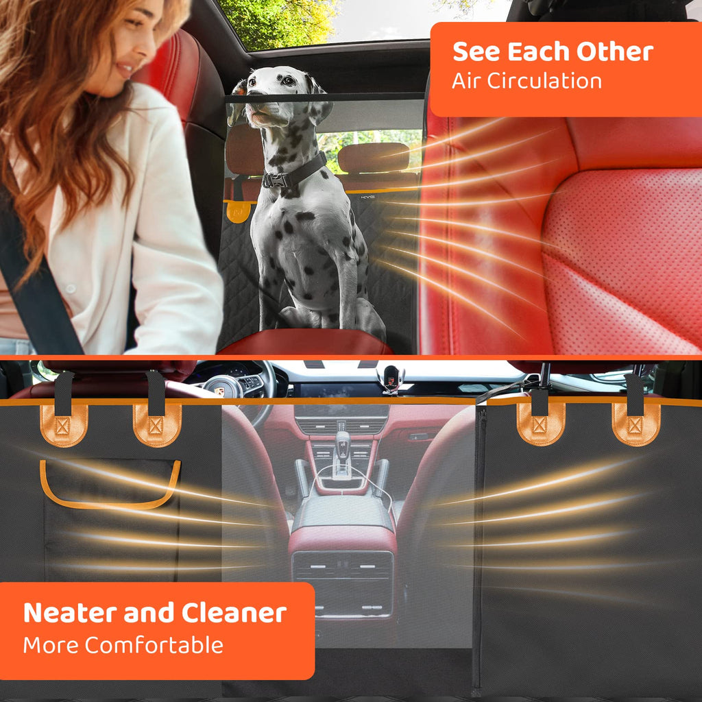 KYG Dog Car Seat Cover Dog Hammock For Car Back Seats With Side Protection And Mesh Visual Window, Durable Scratch Proof And Waterproof Pet Car Seat Cover For Cars/Trucks/Suv 135 X 148 Cm Red & Black