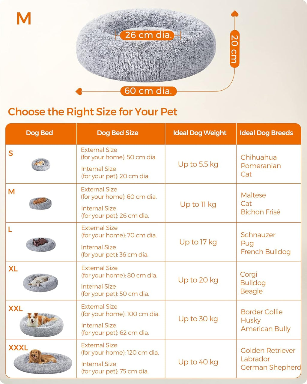 Feandrea Dog Bed, Donut Cat Bed, Fluffy Calming | ObaPet