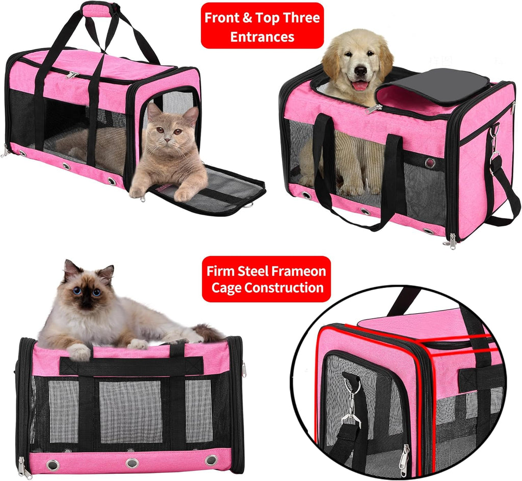 Soft Sided Foldable Cat/Dog/Pet Carrier Bag, Portable Puppy/Pets Travel Carriers For Cats/Dogs With Shoulder Strap & Removable Mat, Durable Cat Basket of 17 lbs Airline Approved - Black, M