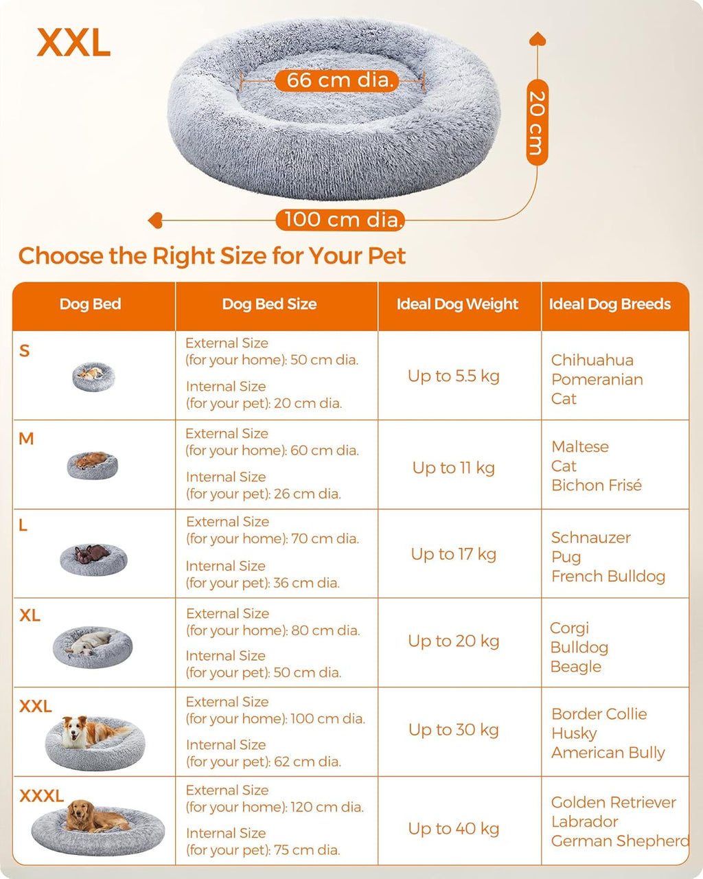 Feandrea Dog Bed, Donut Cat Bed, Fluffy Calming | ObaPet